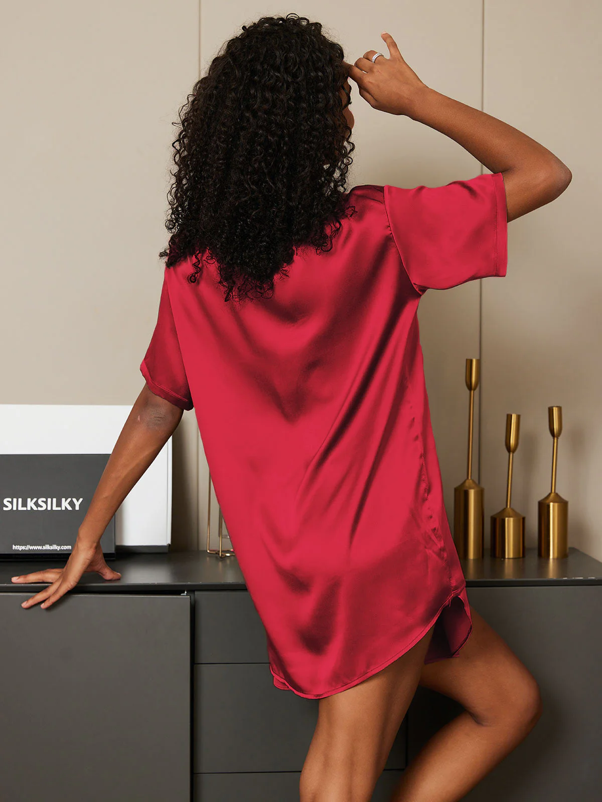 Pure Silk Short Sleeve Round Neck Women's Pyjamas Set - Image 45