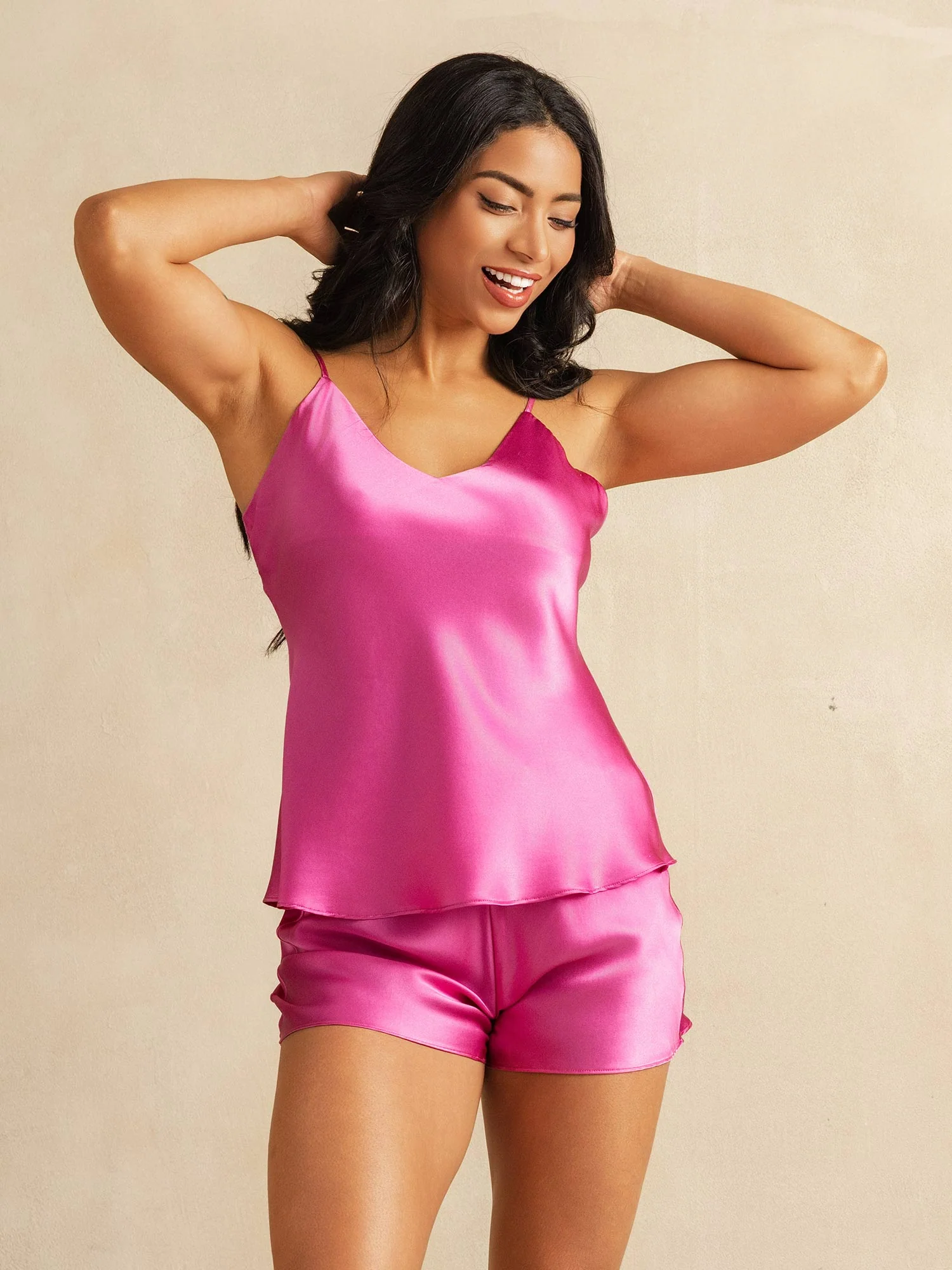 Pure Silk V Neck Above the Knee Camisole Set - Image 14