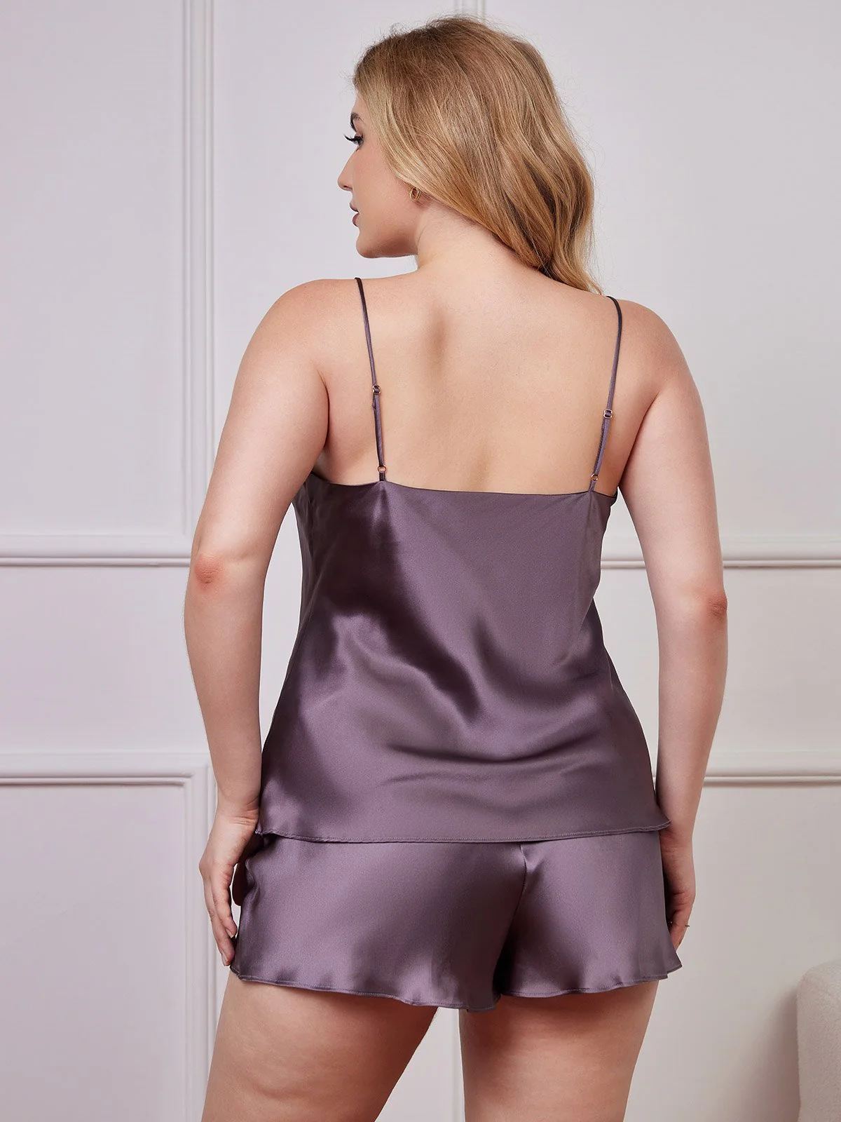Pure Silk Spaghetti Strap Plus Size Camisole Set - Image 18
