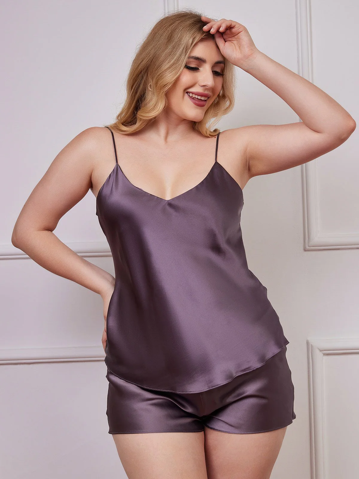 Pure Silk Spaghetti Strap Plus Size Camisole Set - Image 19