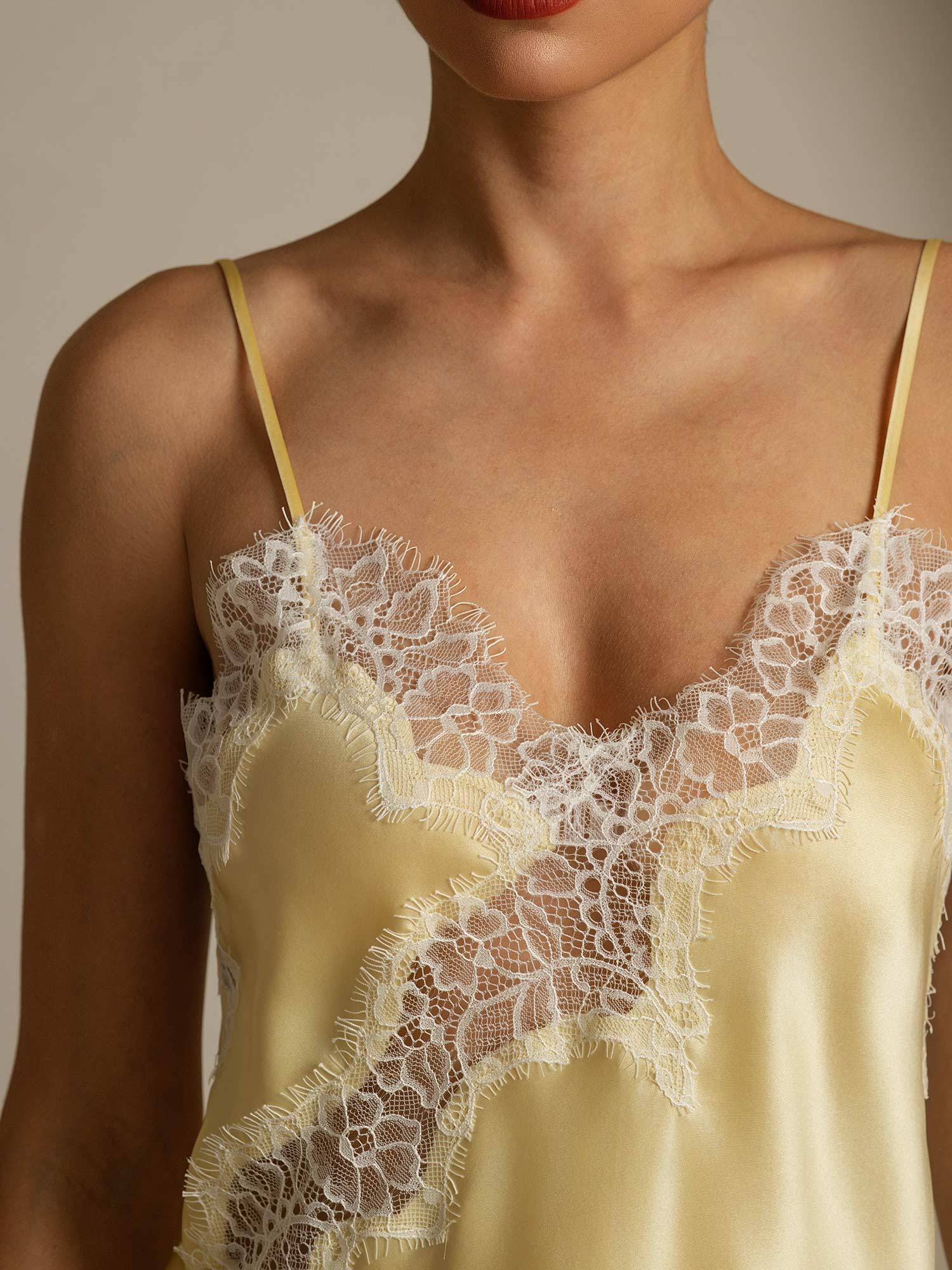 Pure Silk Spaghetti Straps Lace Camisole Top with Asymmetrical Hem - Image 14