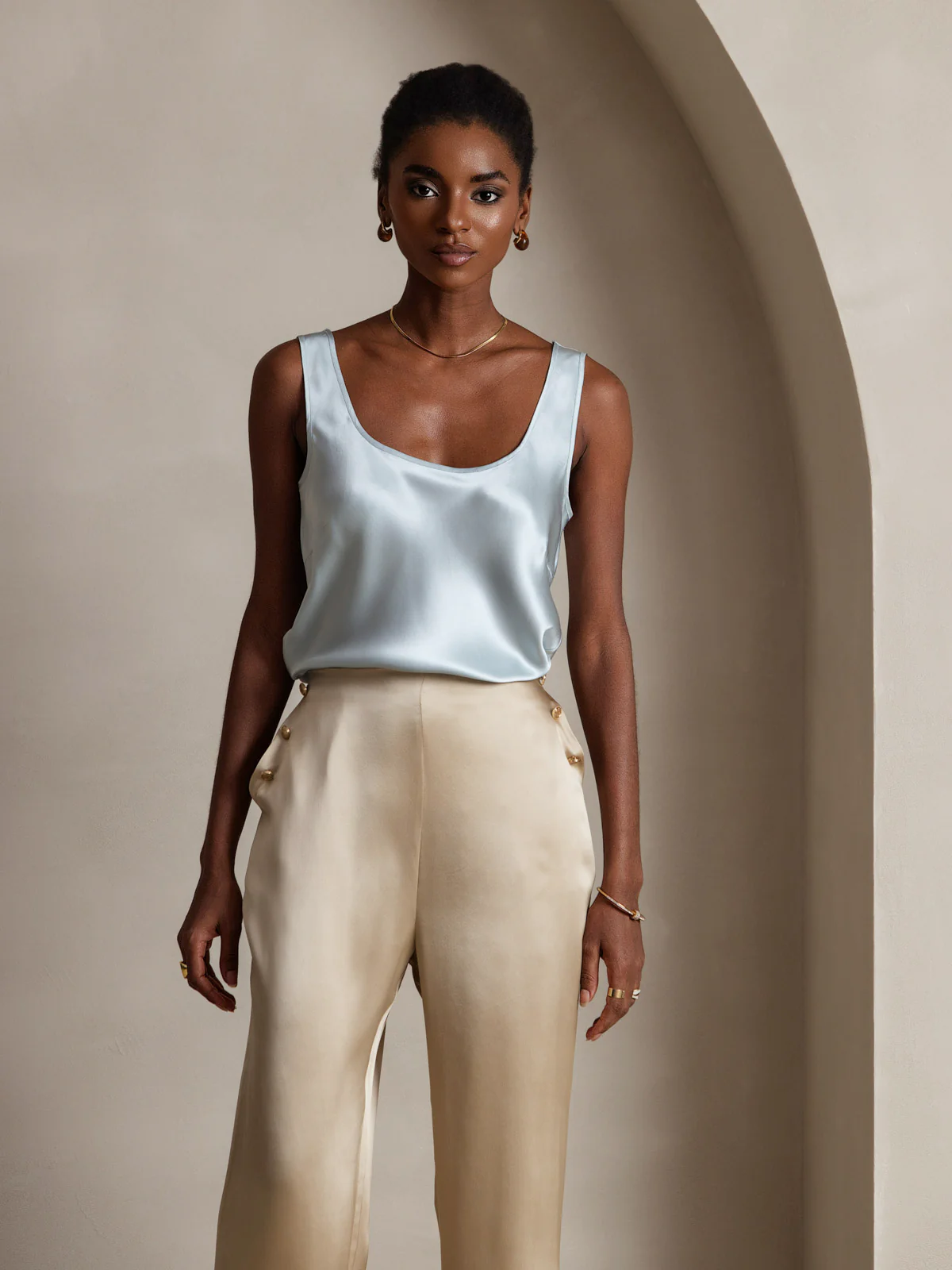 Women's Pure Silk Sleeveless U Neck Tank Top - Image 12
