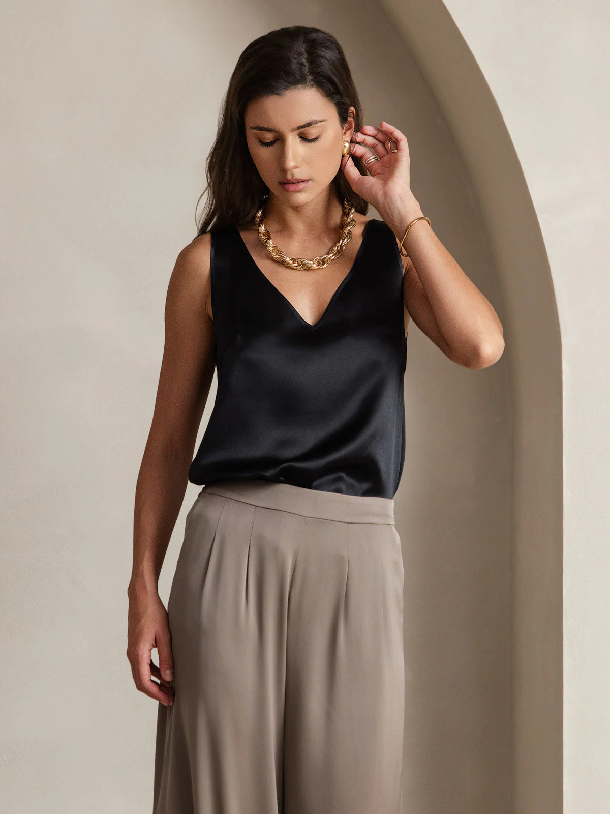 Clearance(Ships to UK Only) - Pure Silk Solid Color Wide Straps Camisole Top - Image 3