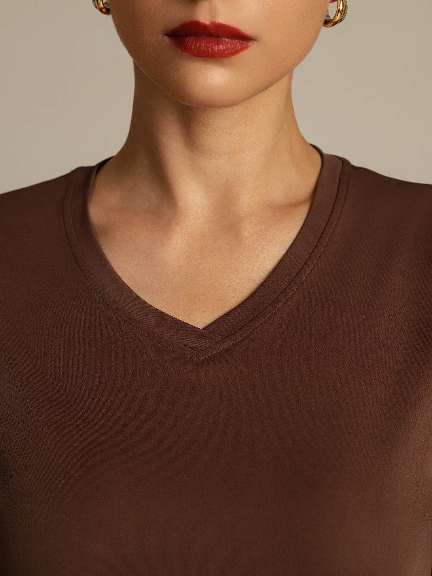 Pure Silk V Neck Short-Sleeve Snag-Resistant Women's T-Shirt - Image 21