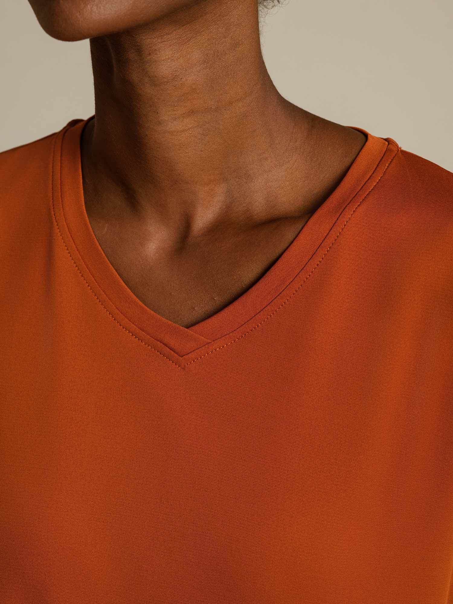 Pure Silk V Neck Short-Sleeve Snag-Resistant Women's T-Shirt - Image 4