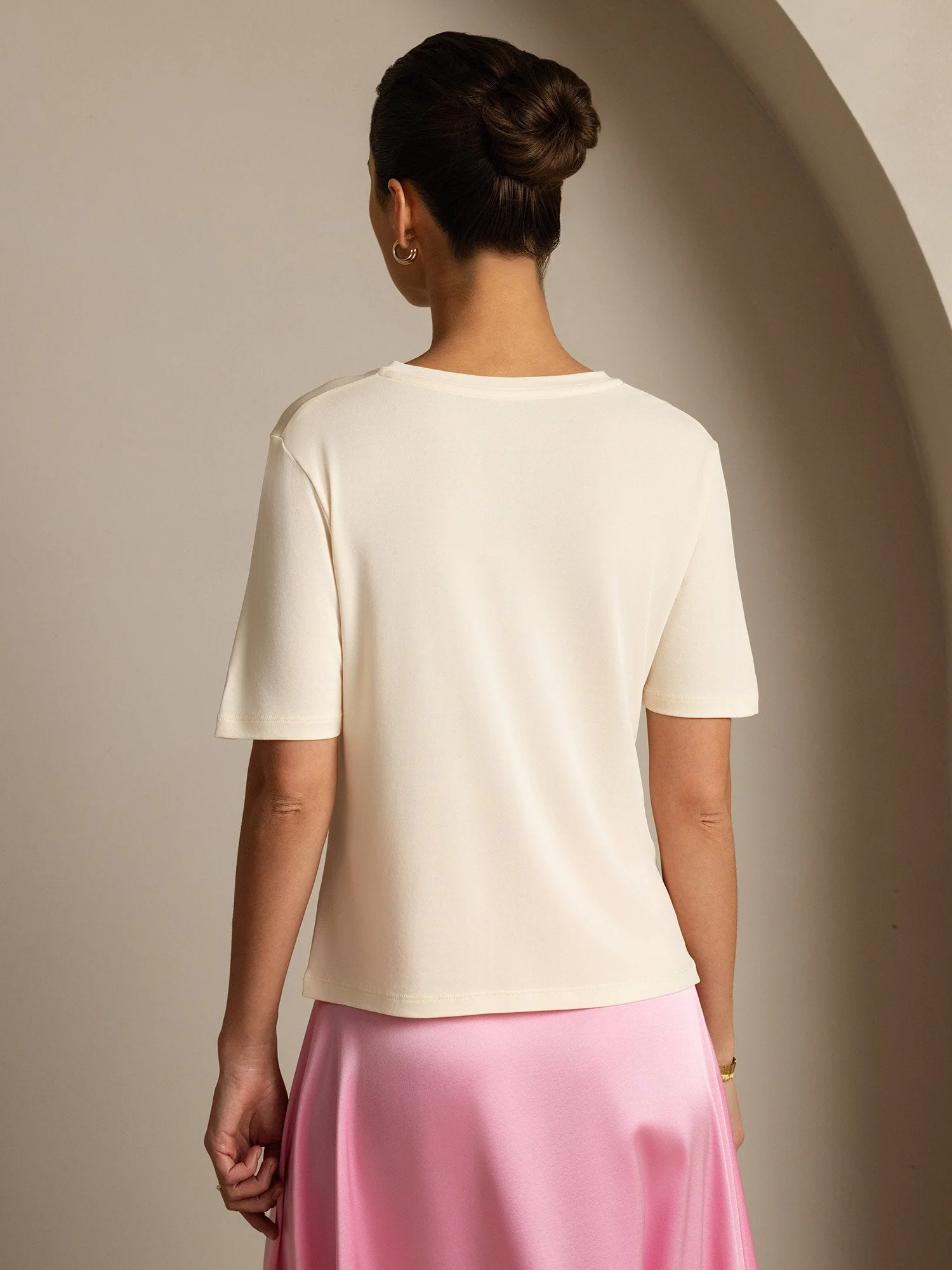 Pure Silk V-Neck Women's T-Shirt - Image 10