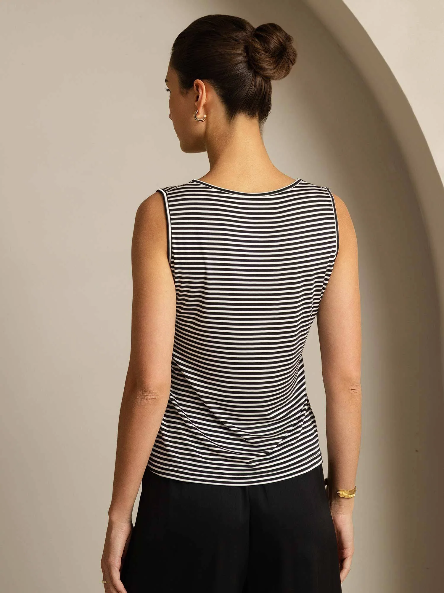 Pure Silk Women's Round Neck Sport Stripe Print Tank Top - Image 2