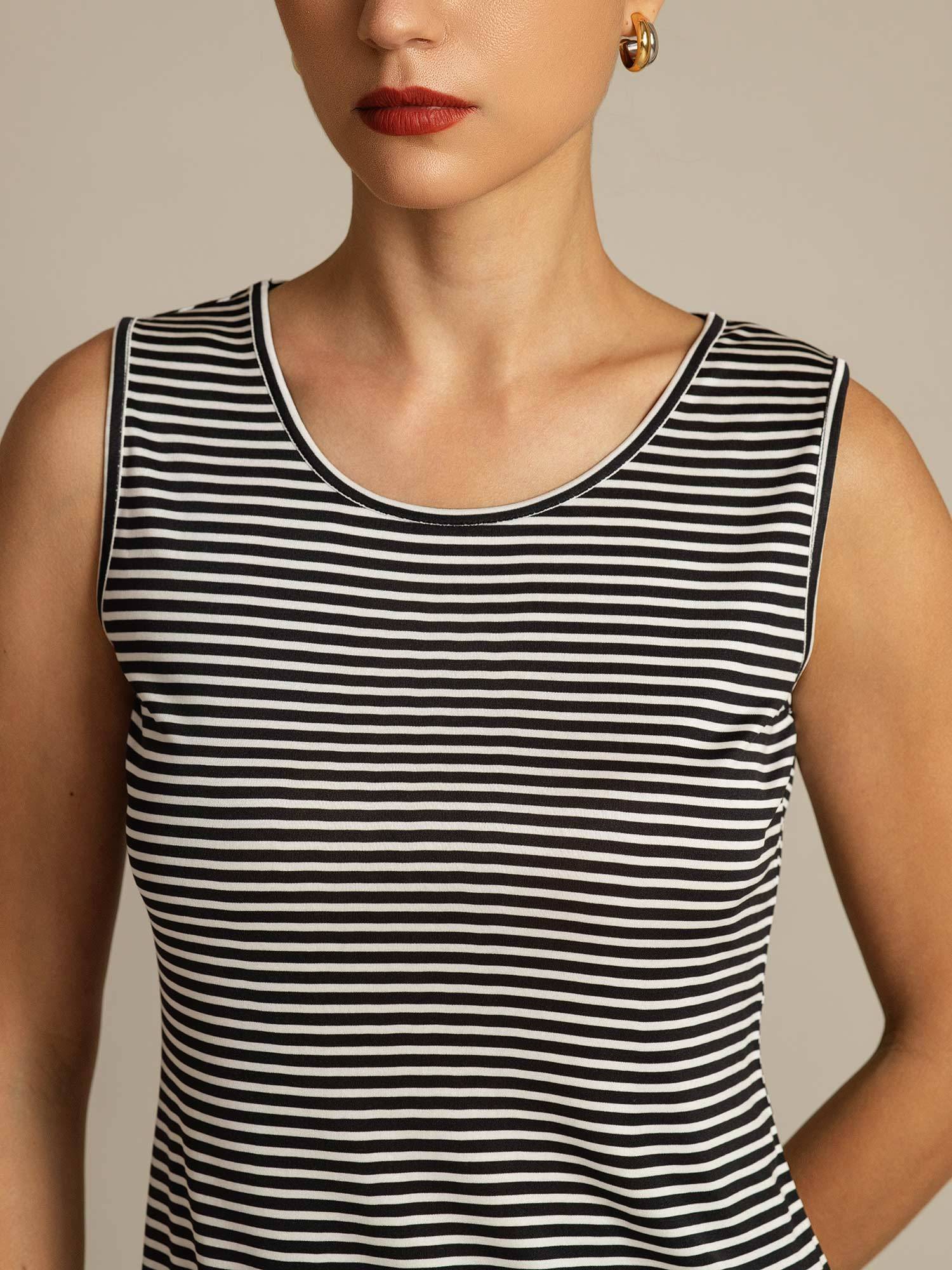 Pure Silk Women's Round Neck Sport Stripe Print Tank Top - Image 4