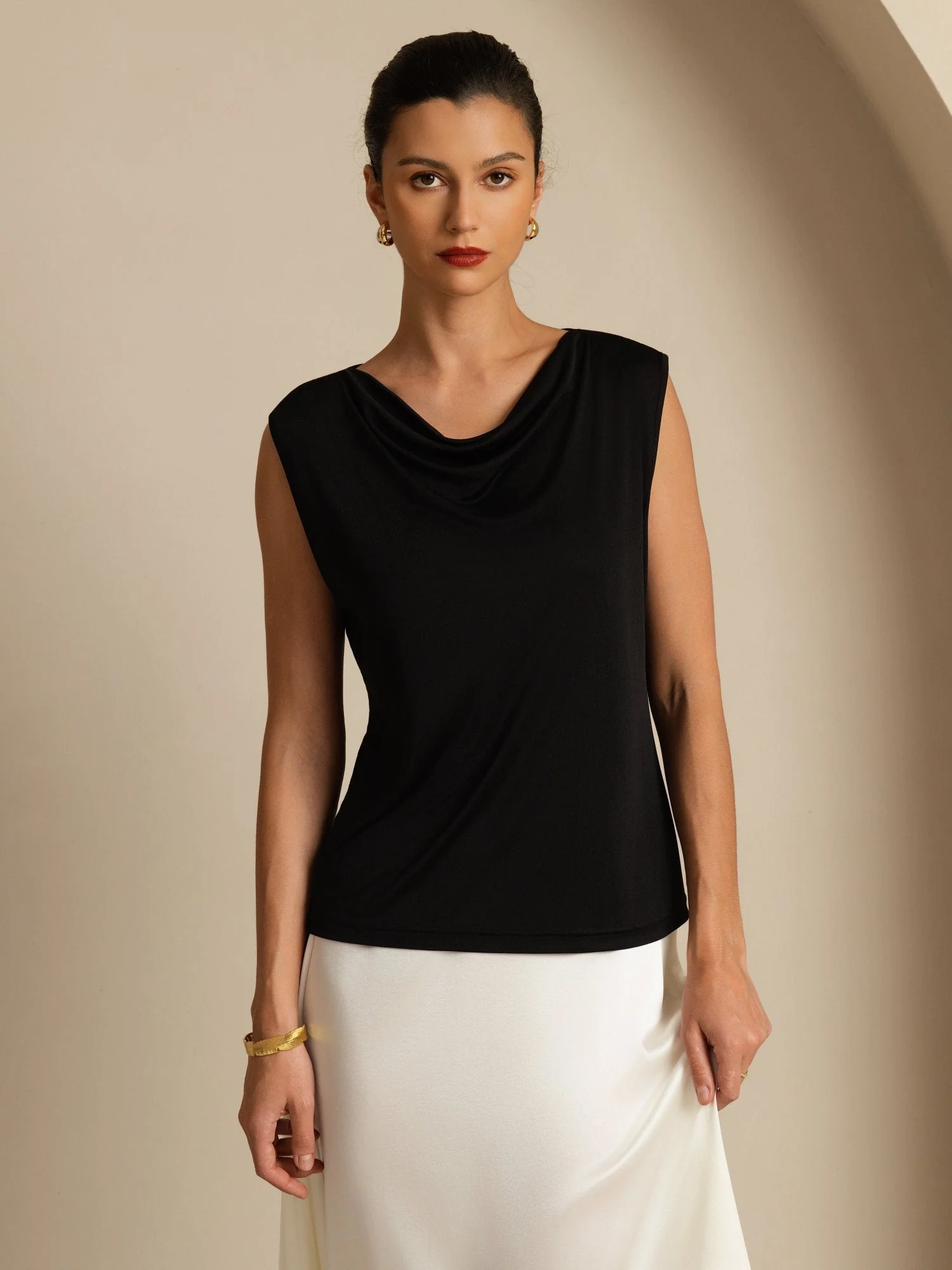 Pure Silk Women's Sleeveless Cowl Neck Basic Casual Top - Image 11