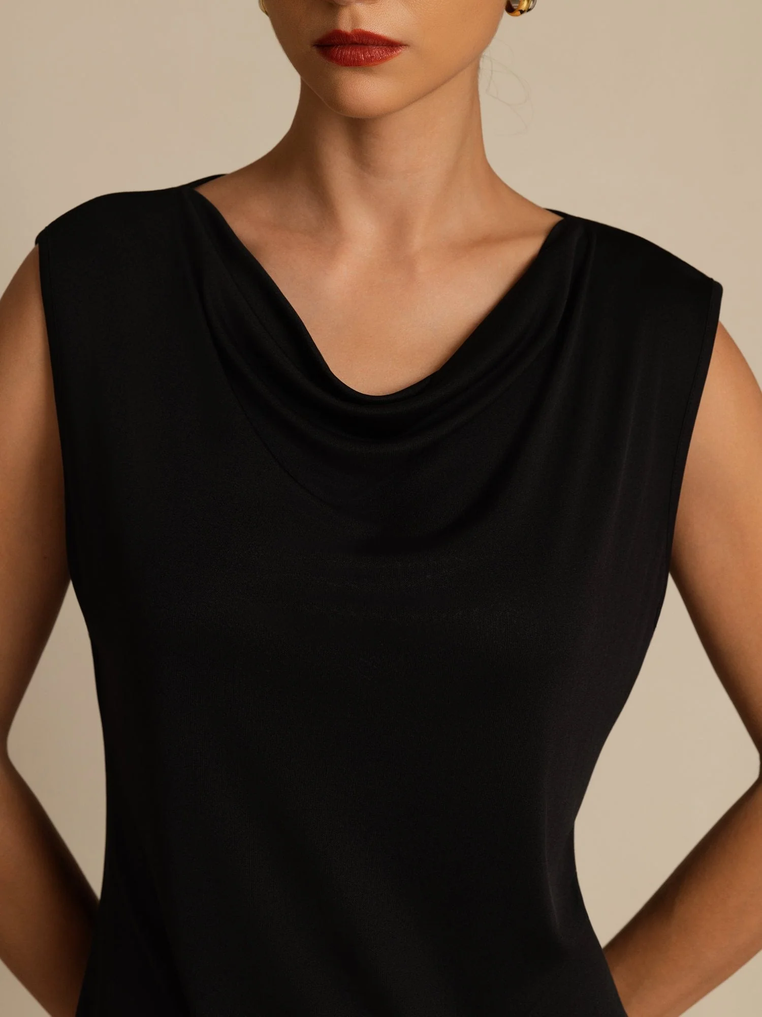 Pure Silk Women's Sleeveless Cowl Neck Basic Casual Top - Image 12
