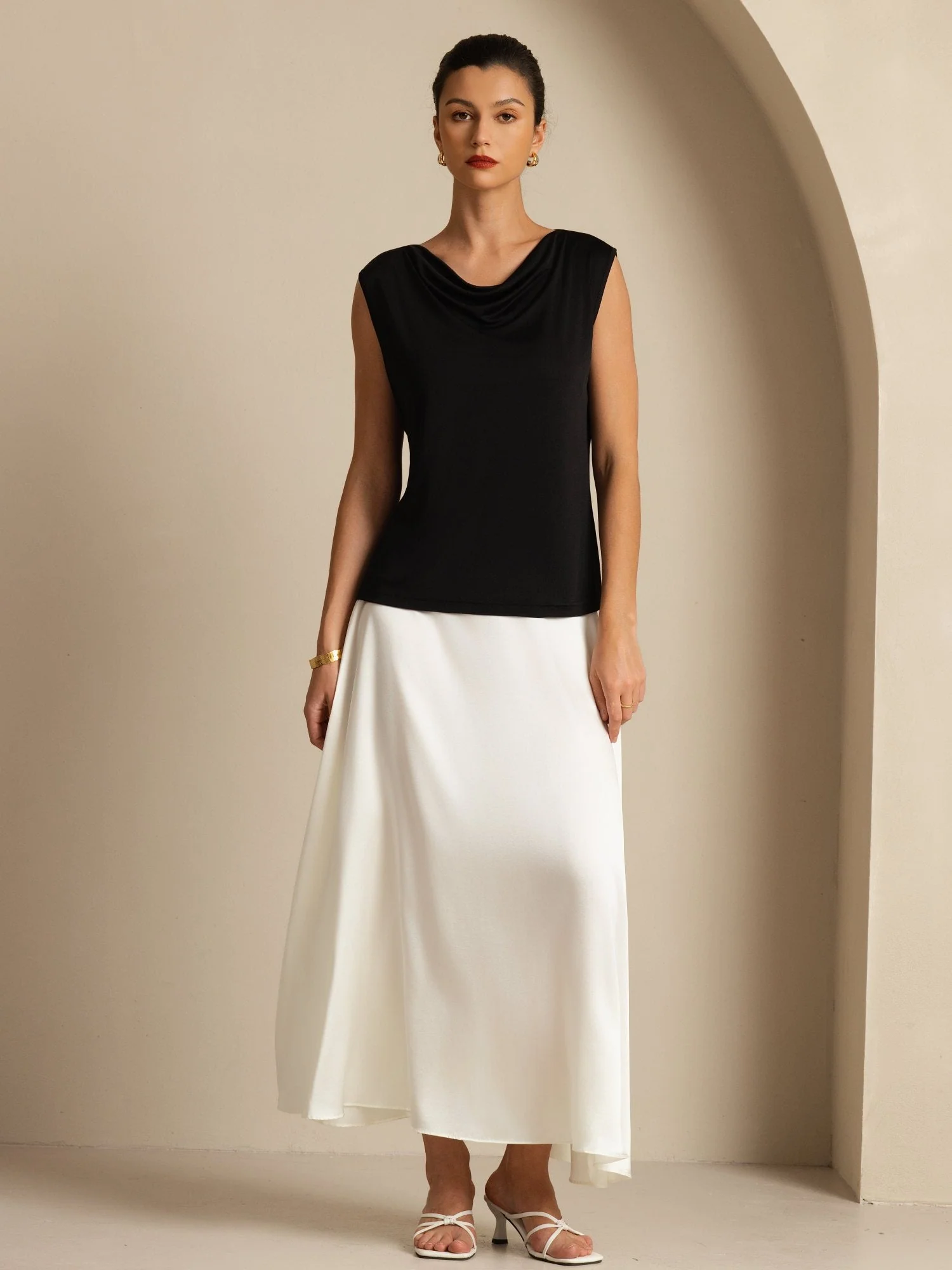 Pure Silk Women's Sleeveless Cowl Neck Basic Casual Top - Image 13