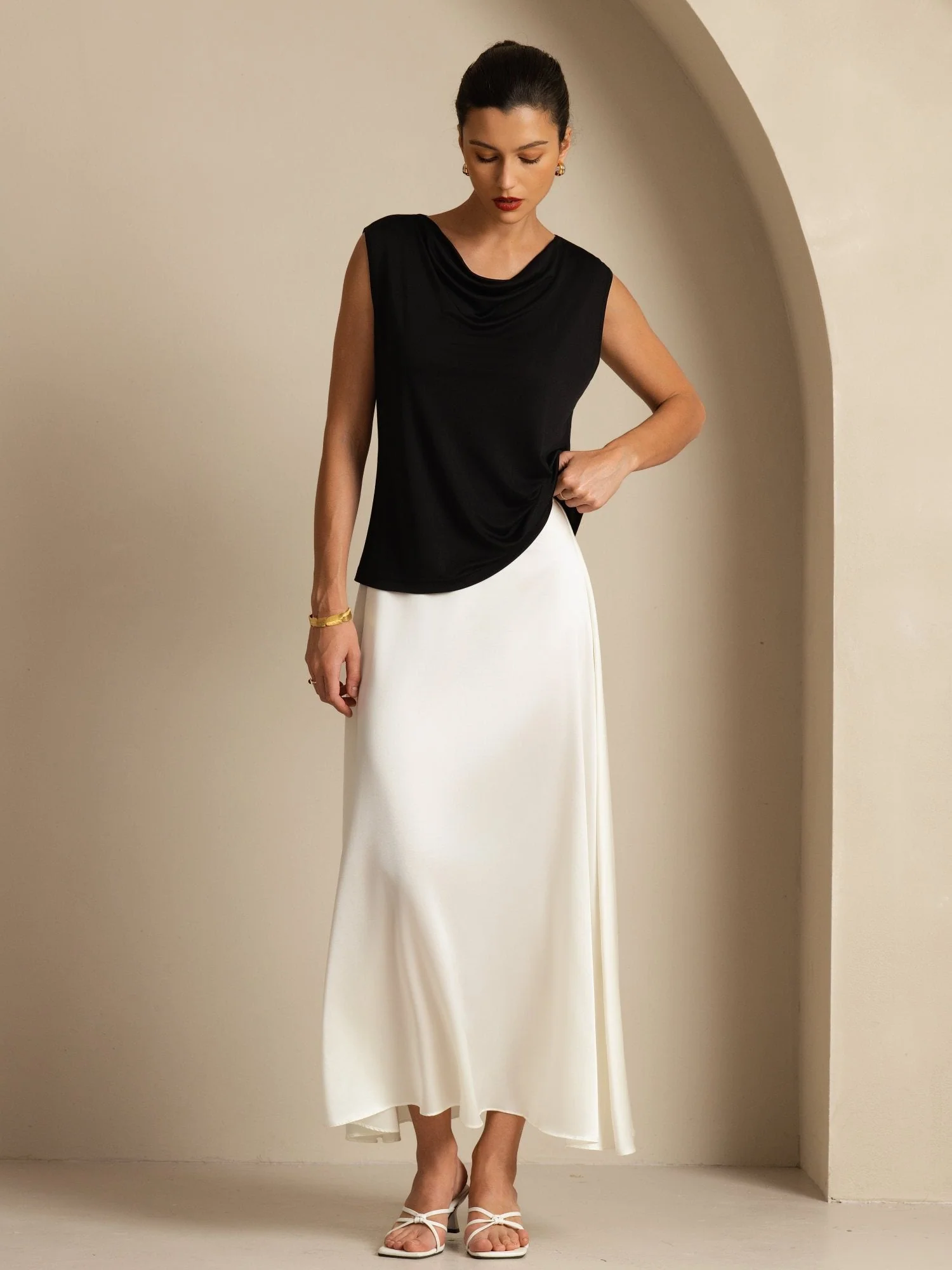 Pure Silk Women's Sleeveless Cowl Neck Basic Casual Top - Image 14