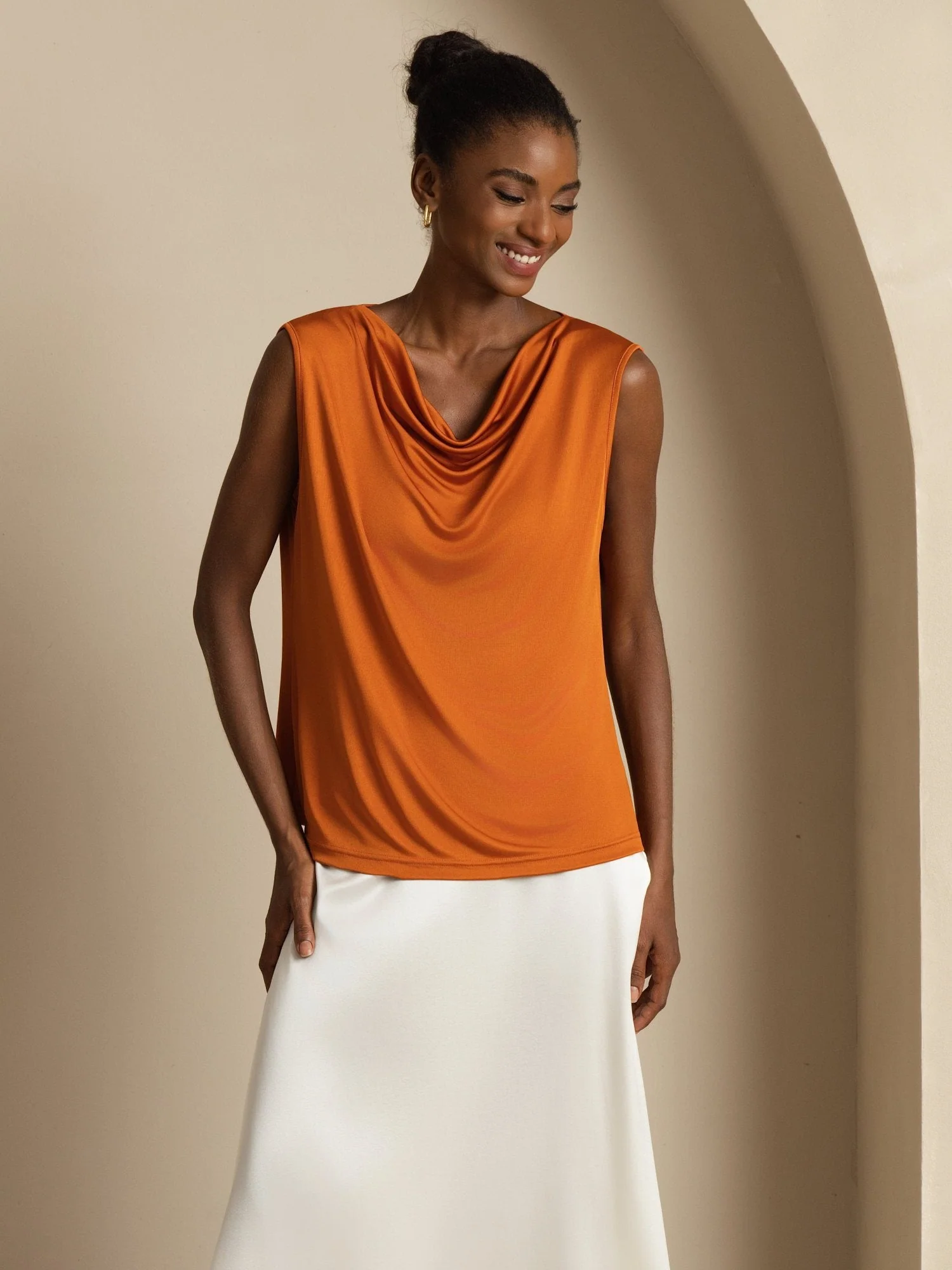 Pure Silk Women's Sleeveless Cowl Neck Basic Casual Top - Image 15