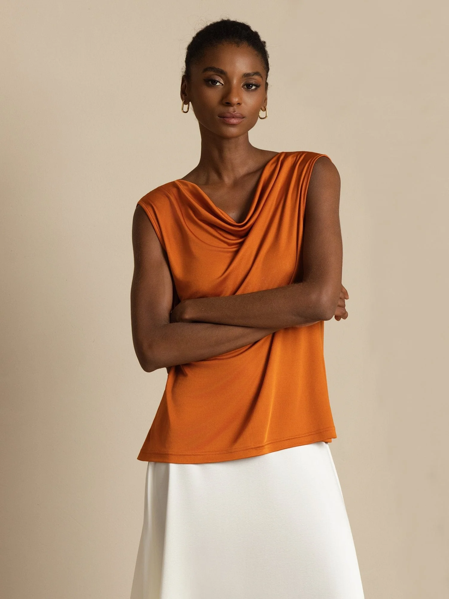 Pure Silk Women's Sleeveless Cowl Neck Basic Casual Top - Image 17