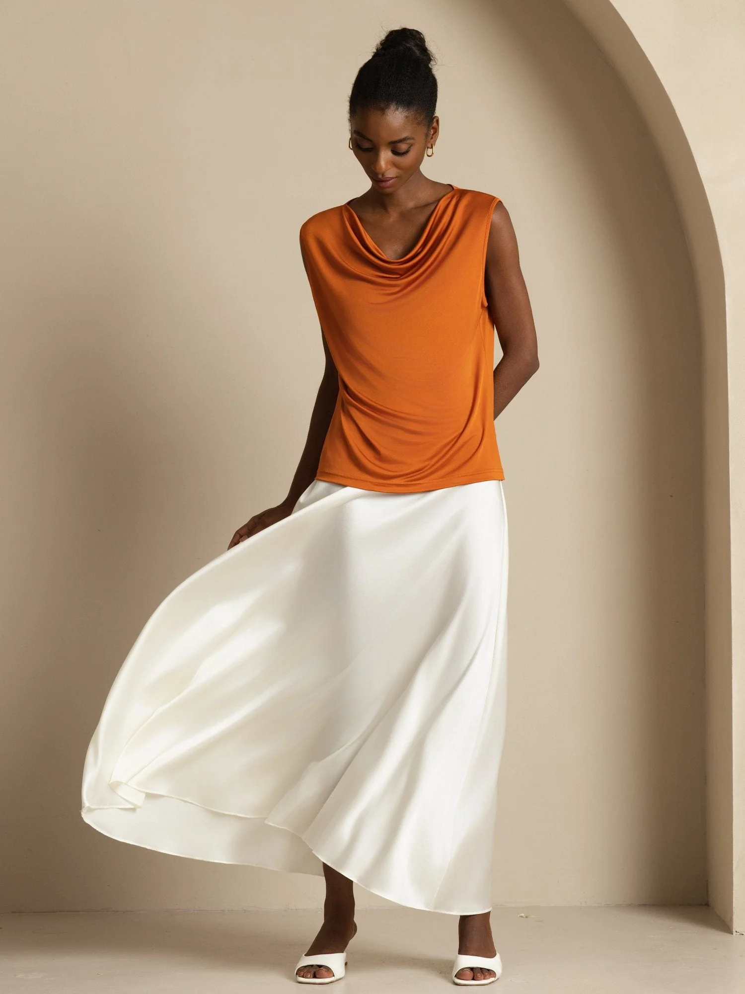 Pure Silk Women's Sleeveless Cowl Neck Basic Casual Top - Image 18