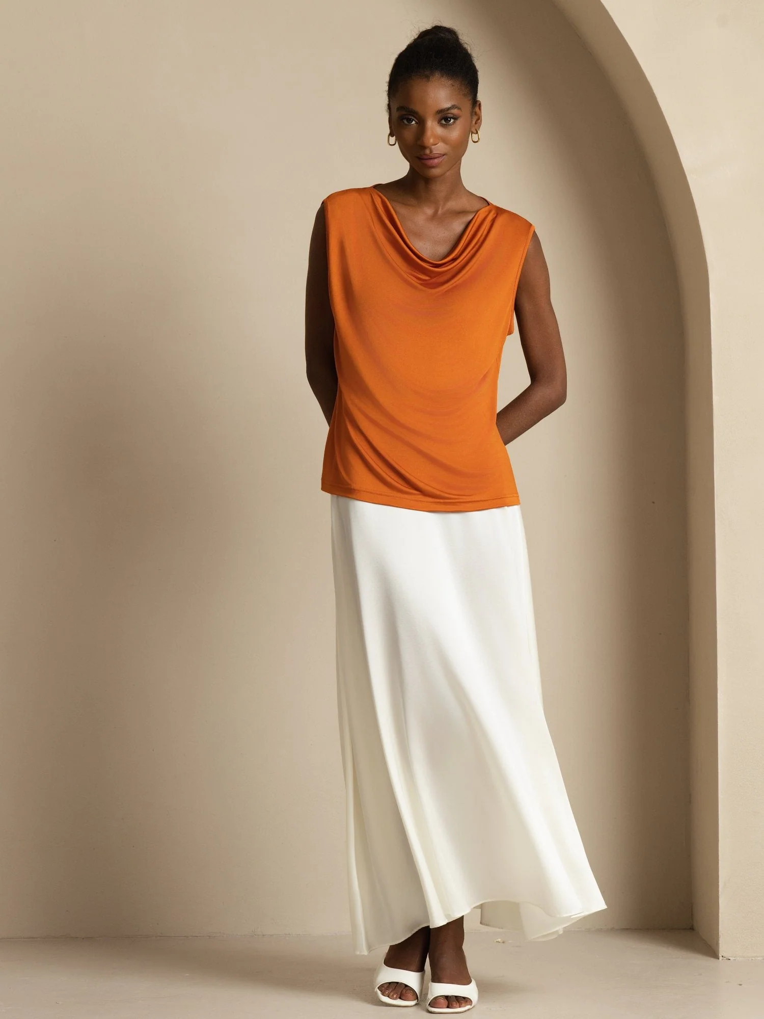 Pure Silk Women's Sleeveless Cowl Neck Basic Casual Top - Image 19