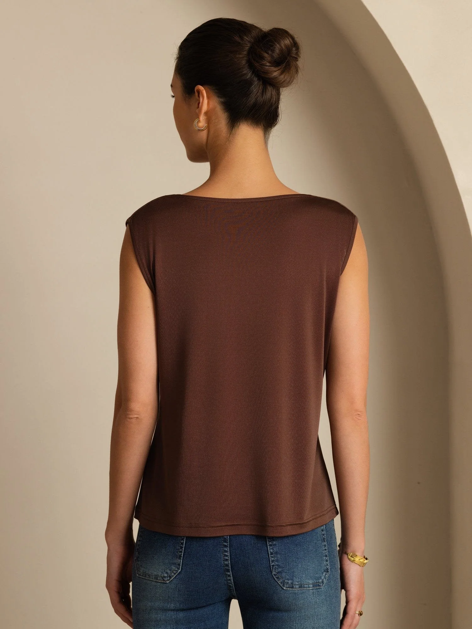 Pure Silk Women's Sleeveless Cowl Neck Basic Casual Top - Image 2
