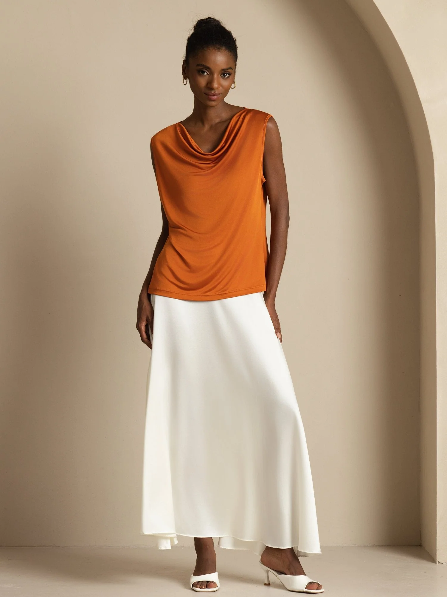 Pure Silk Women's Sleeveless Cowl Neck Basic Casual Top - Image 20