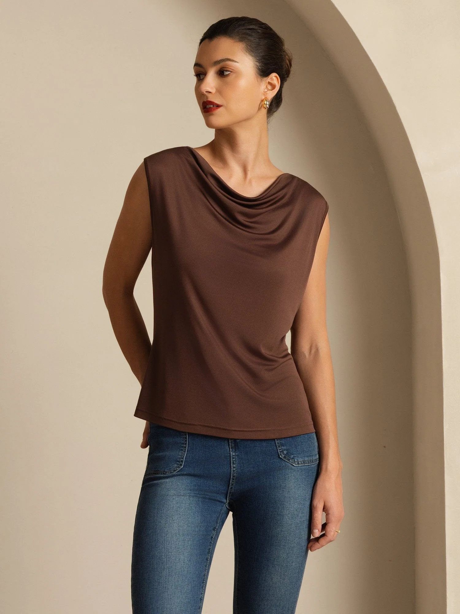 Pure Silk Women's Sleeveless Cowl Neck Basic Casual Top - Image 4