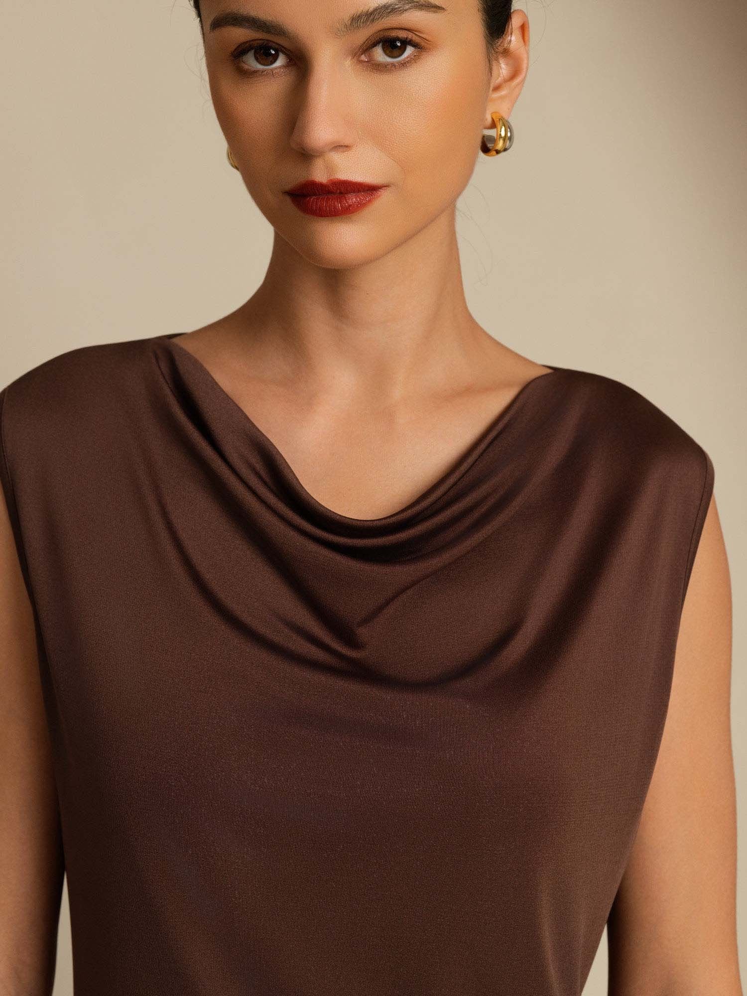 Pure Silk Women's Sleeveless Cowl Neck Basic Casual Top - Image 5