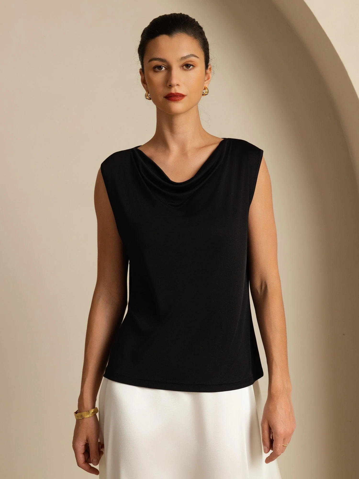 Pure Silk Women's Sleeveless Cowl Neck Basic Casual Top - Image 7