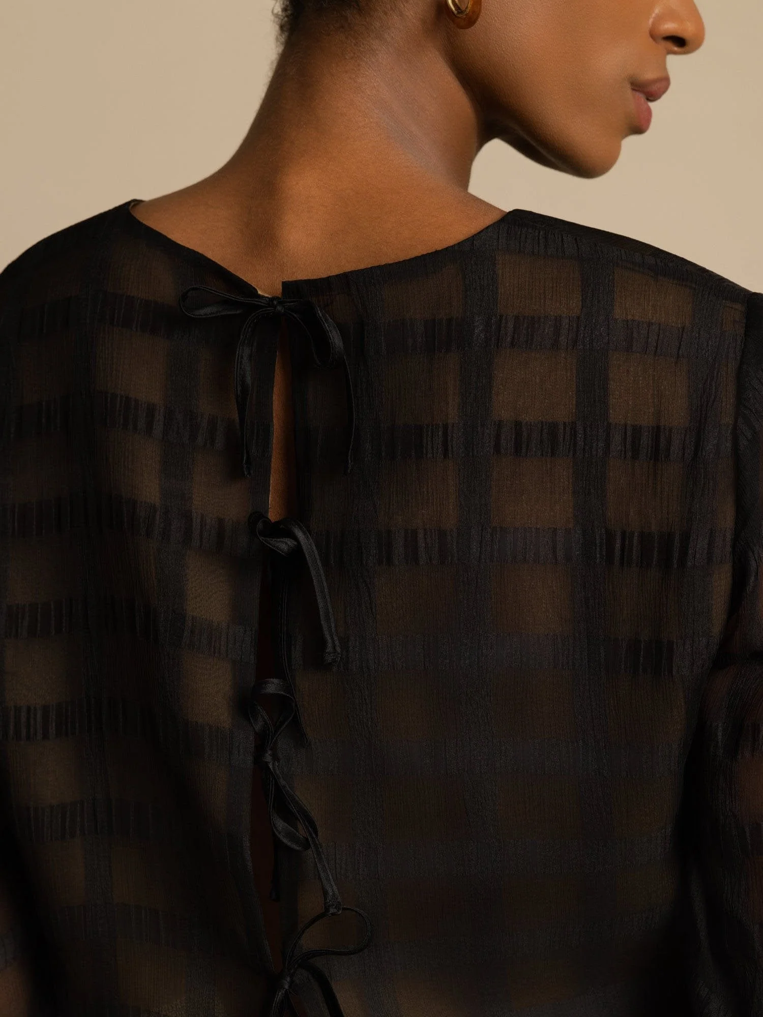 Pure Silk Women's Textured Grid Crop Blouse & A-Line Long Skirt Set - Image 4