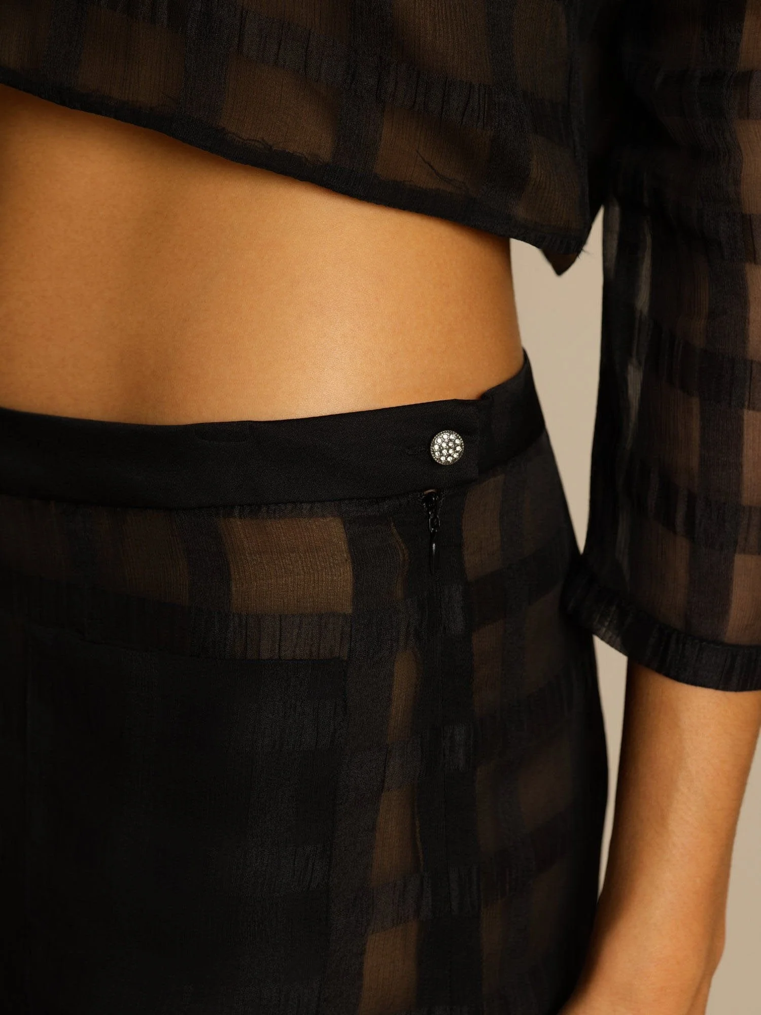 Pure Silk Women's Textured Grid Crop Blouse & Wide-Leg Pants Set - Image 5