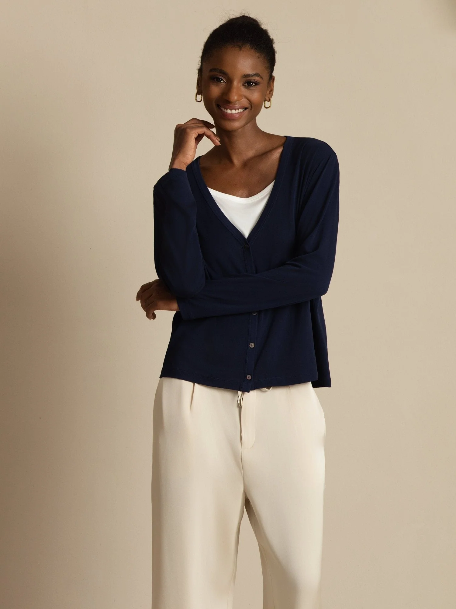 Pure Silk Women's V-Neck Long Sleeve Basic Cardigan - Image 20