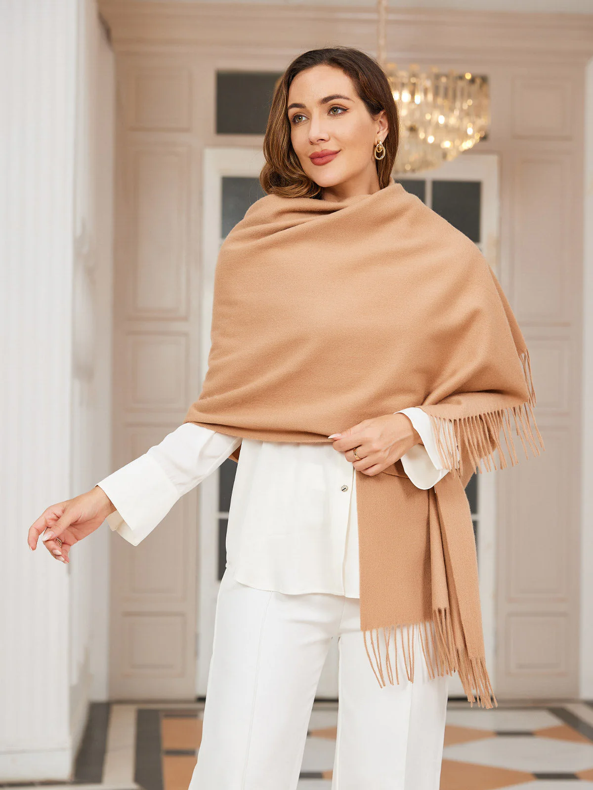 Pure Wool Scarf Shawl w/ Fringed Decoration 200x70cm/79 - Image 13