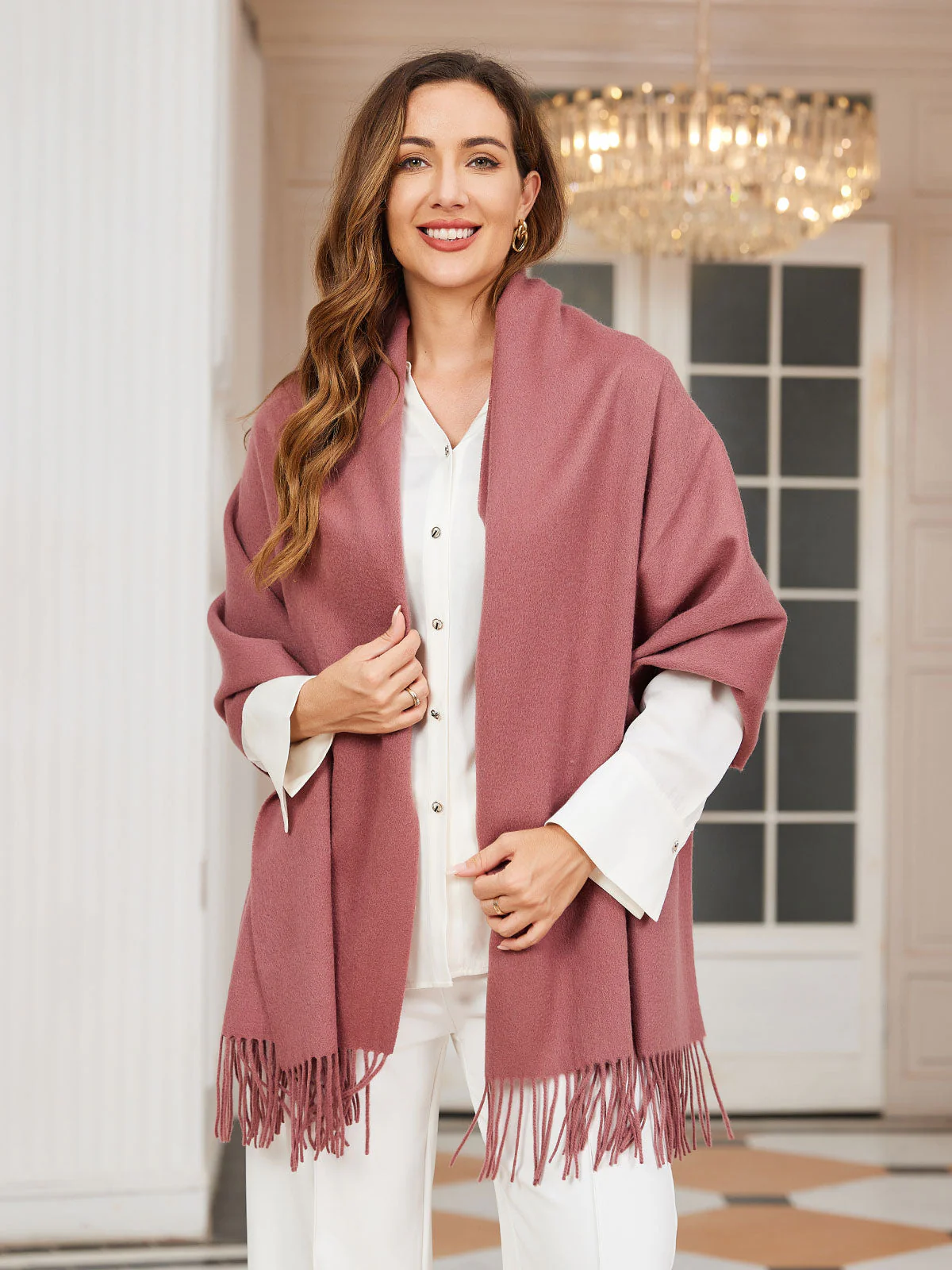 Pure Wool Scarf Shawl w/ Fringed Decoration 200x70cm/79 - Image 17