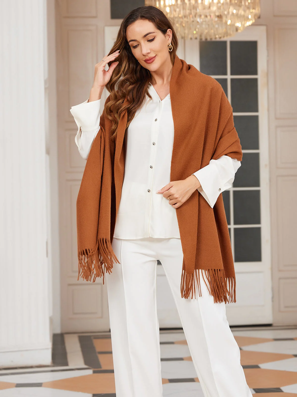Pure Wool Scarf Shawl w/ Fringed Decoration 200x70cm/79 - Image 23