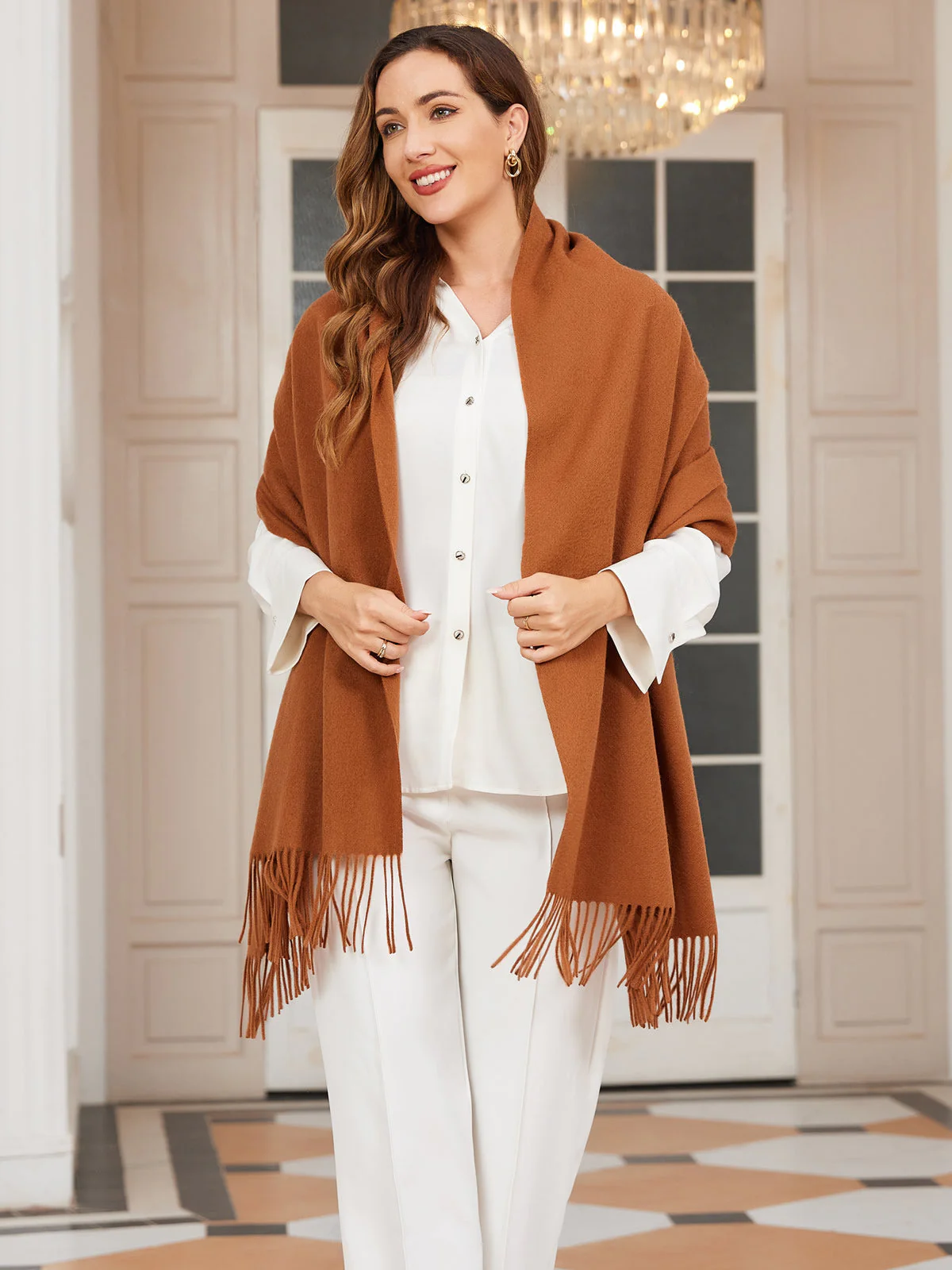 Pure Wool Scarf Shawl w/ Fringed Decoration 200x70cm/79 - Image 24