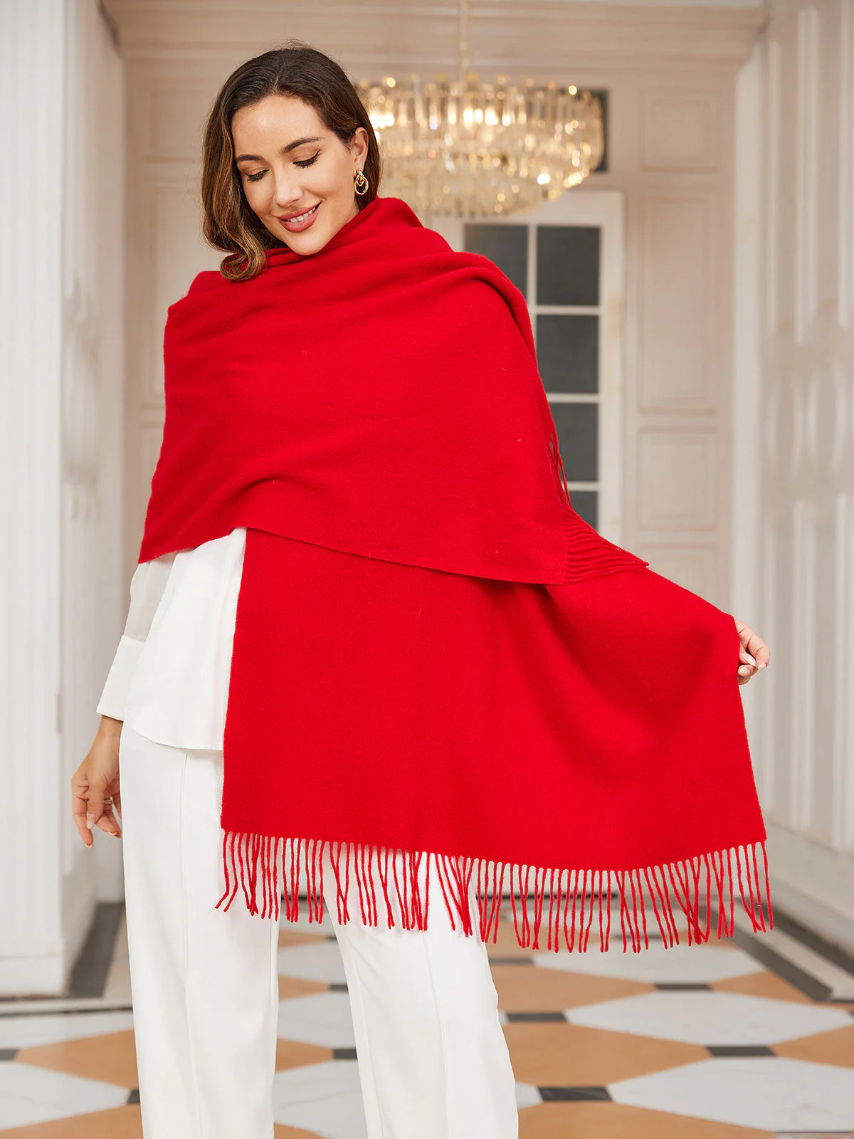 Pure Wool Scarf Shawl w/ Fringed Decoration 200x70cm/79 - Image 28