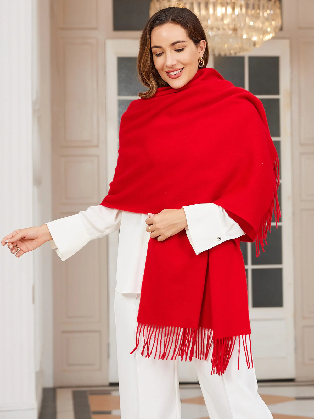 Pure Wool Scarf Shawl w/ Fringed Decoration 200x70cm/79 - Image 29