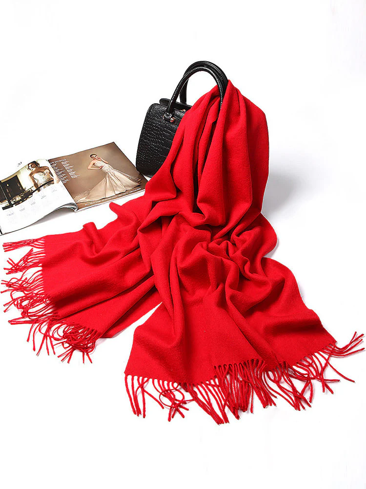 Pure Wool Scarf Shawl w/ Fringed Decoration 200x70cm/79 - Image 32