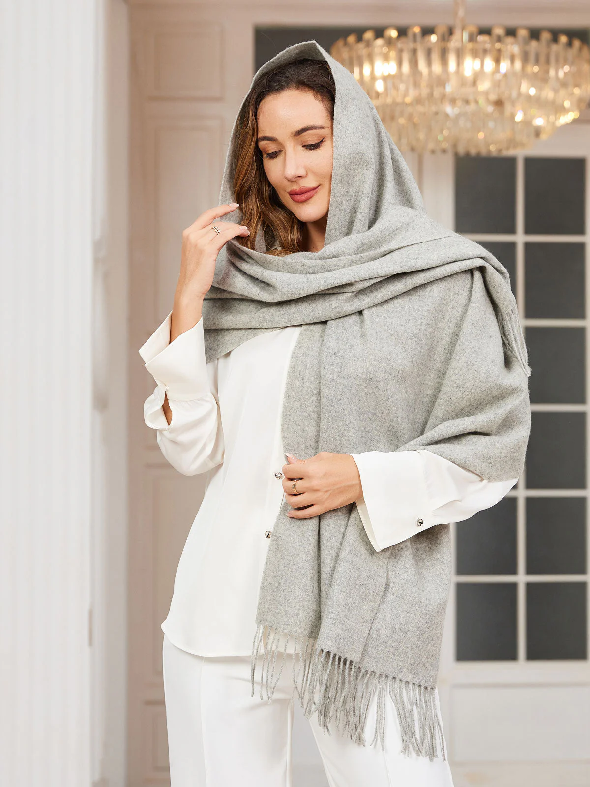 Pure Wool Scarf Shawl w/ Fringed Decoration 200x70cm/79 - Image 34