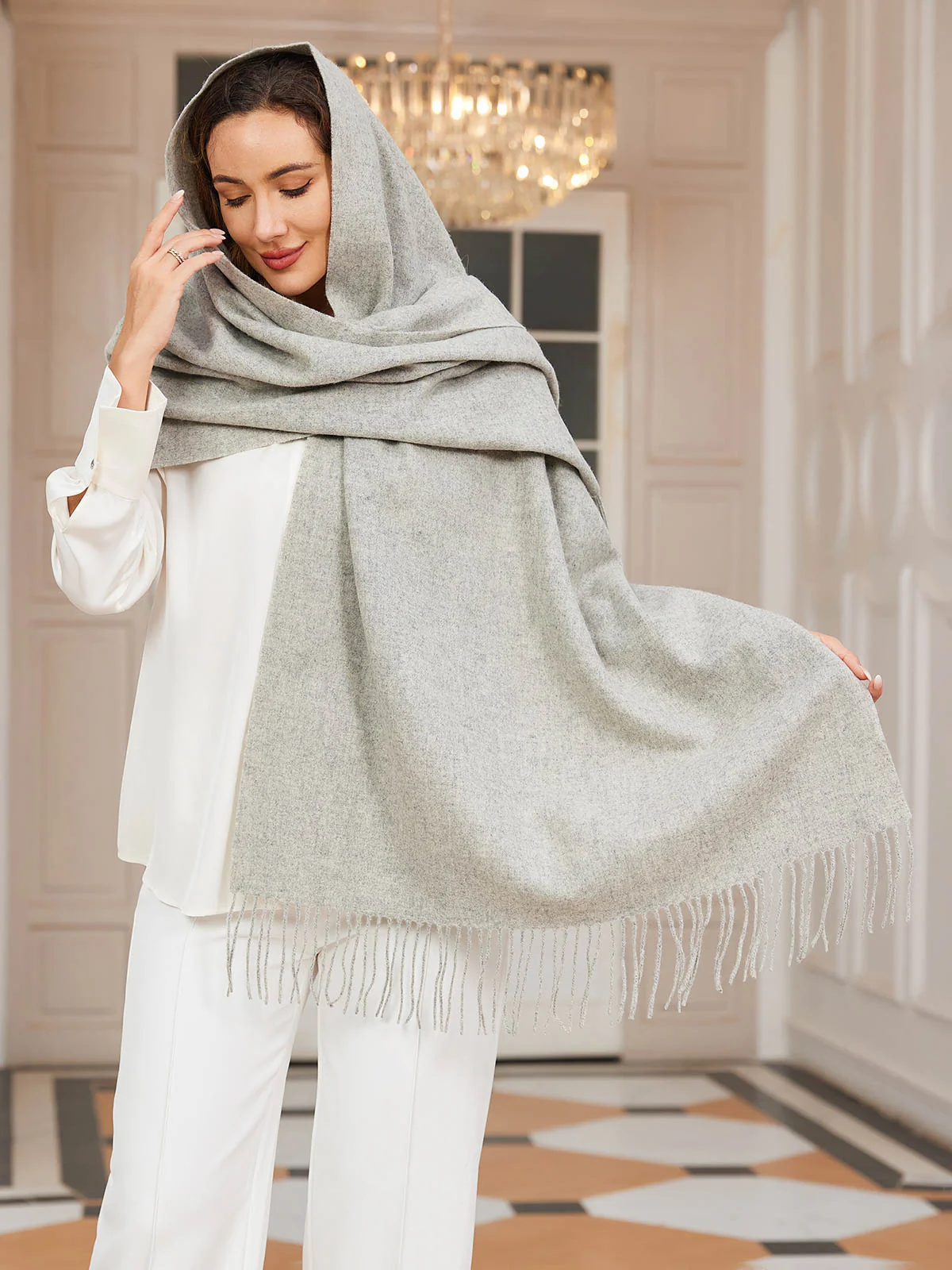 Pure Wool Scarf Shawl w/ Fringed Decoration 200x70cm/79 - Image 35