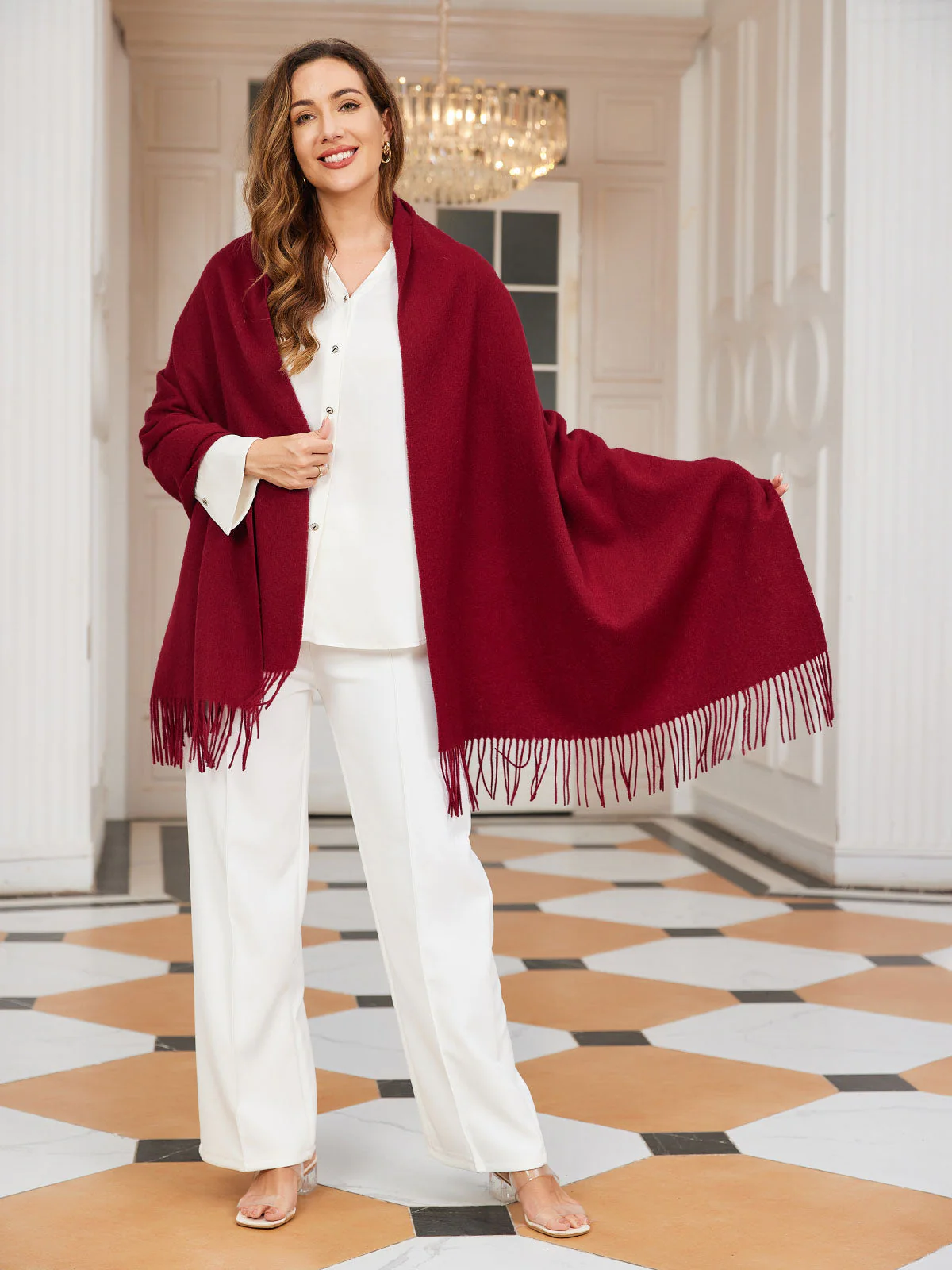 Pure Wool Scarf Shawl w/ Fringed Decoration 200x70cm/79 - Image 40