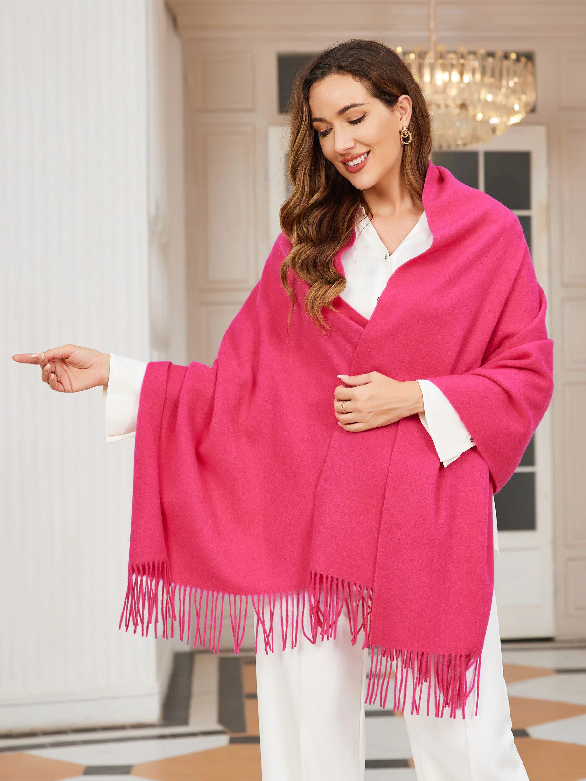 Pure Wool Scarf Shawl w/ Fringed Decoration 200x70cm/79 - Image 43