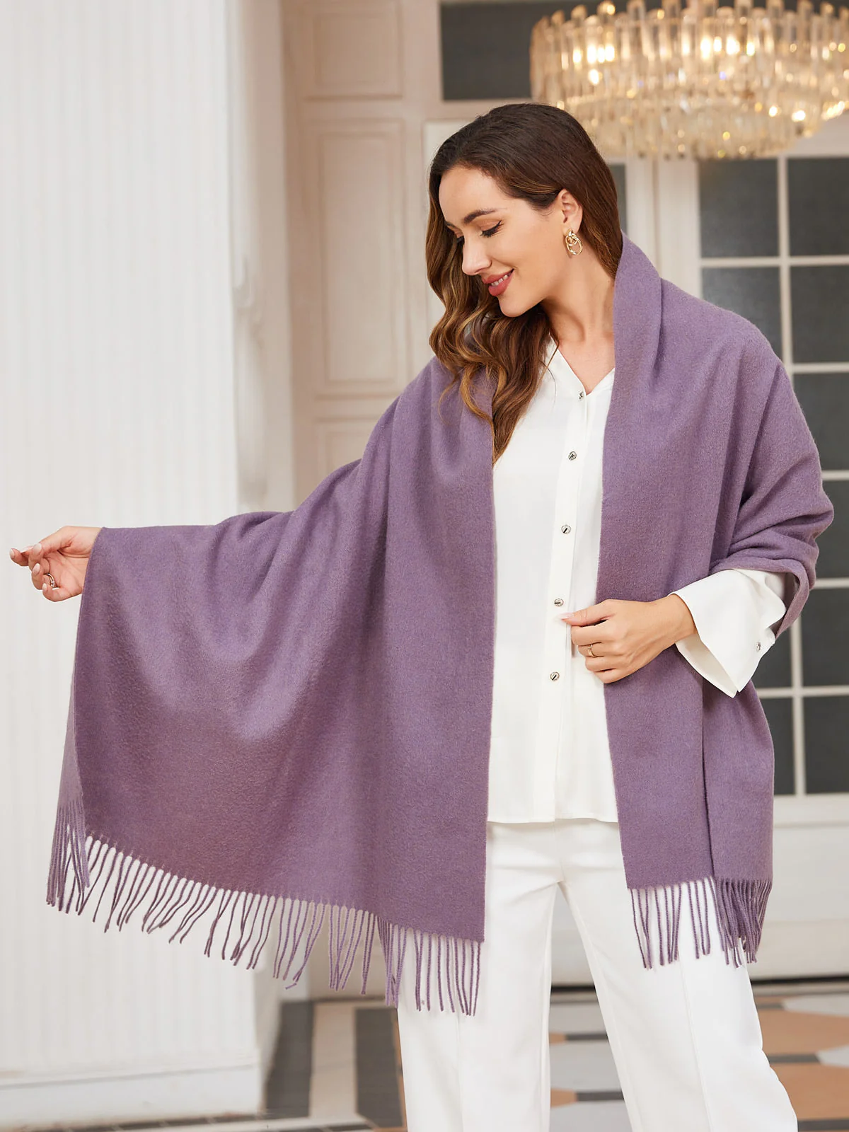 Pure Wool Scarf Shawl w/ Fringed Decoration 200x70cm/79 - Image 47