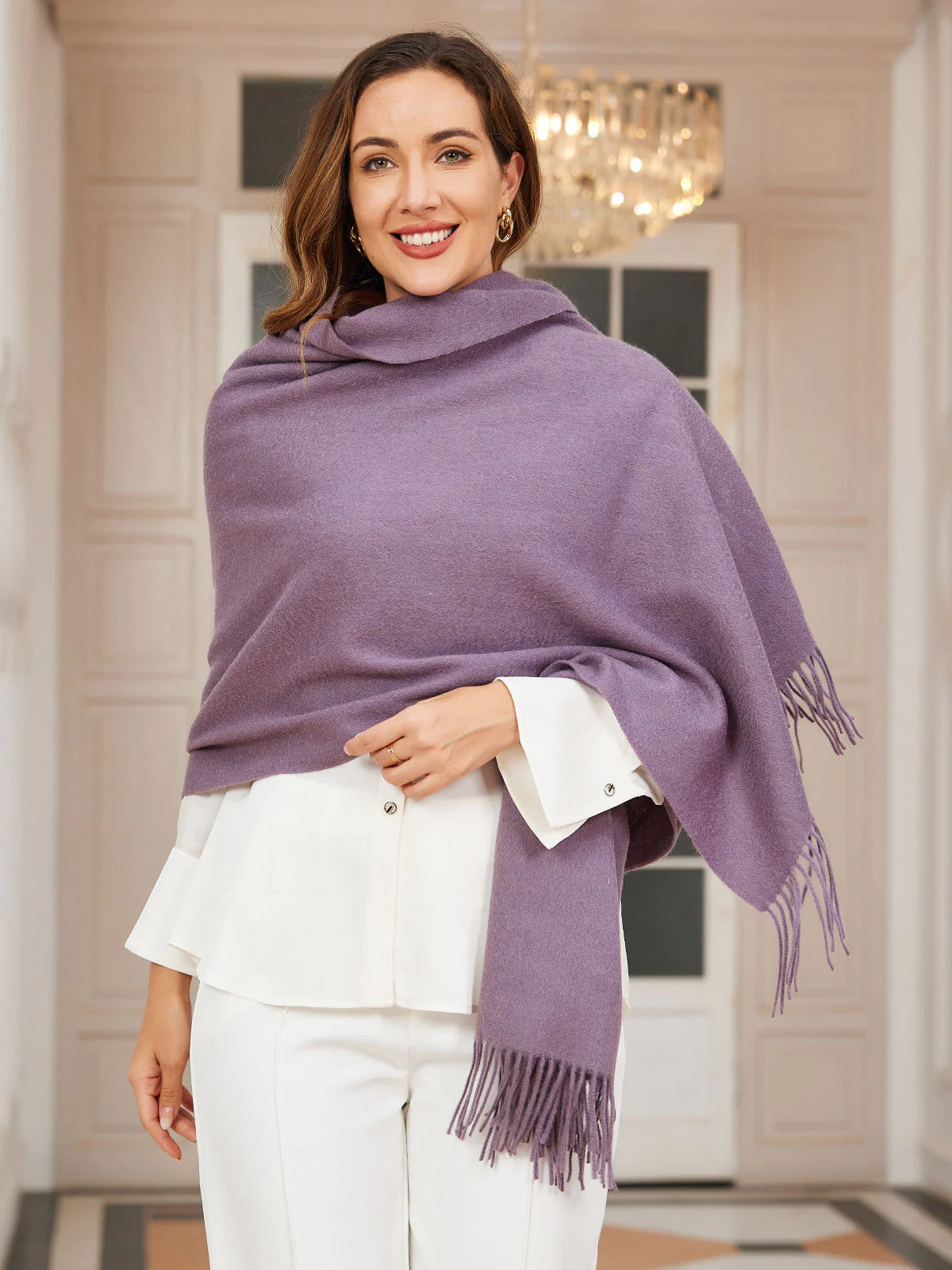 Pure Wool Scarf Shawl w/ Fringed Decoration 200x70cm/79 - Image 48
