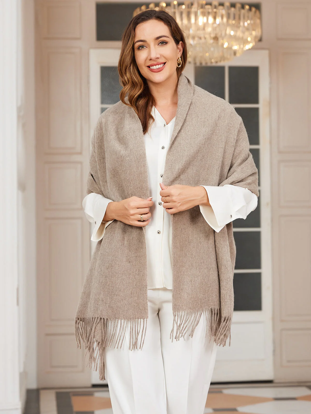 Pure Wool Scarf Shawl w/ Fringed Decoration 200x70cm/79 - Image 54
