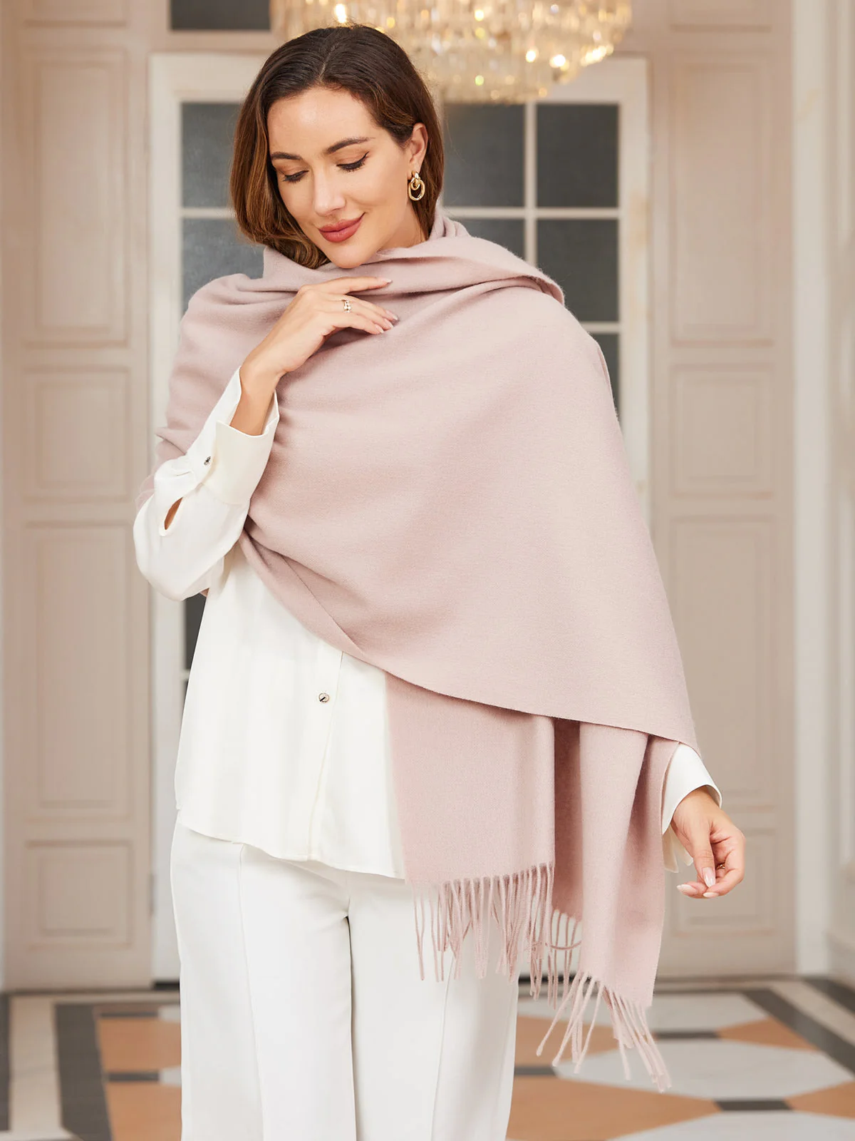 Pure Wool Scarf Shawl w/ Fringed Decoration 200x70cm/79 - Image 61