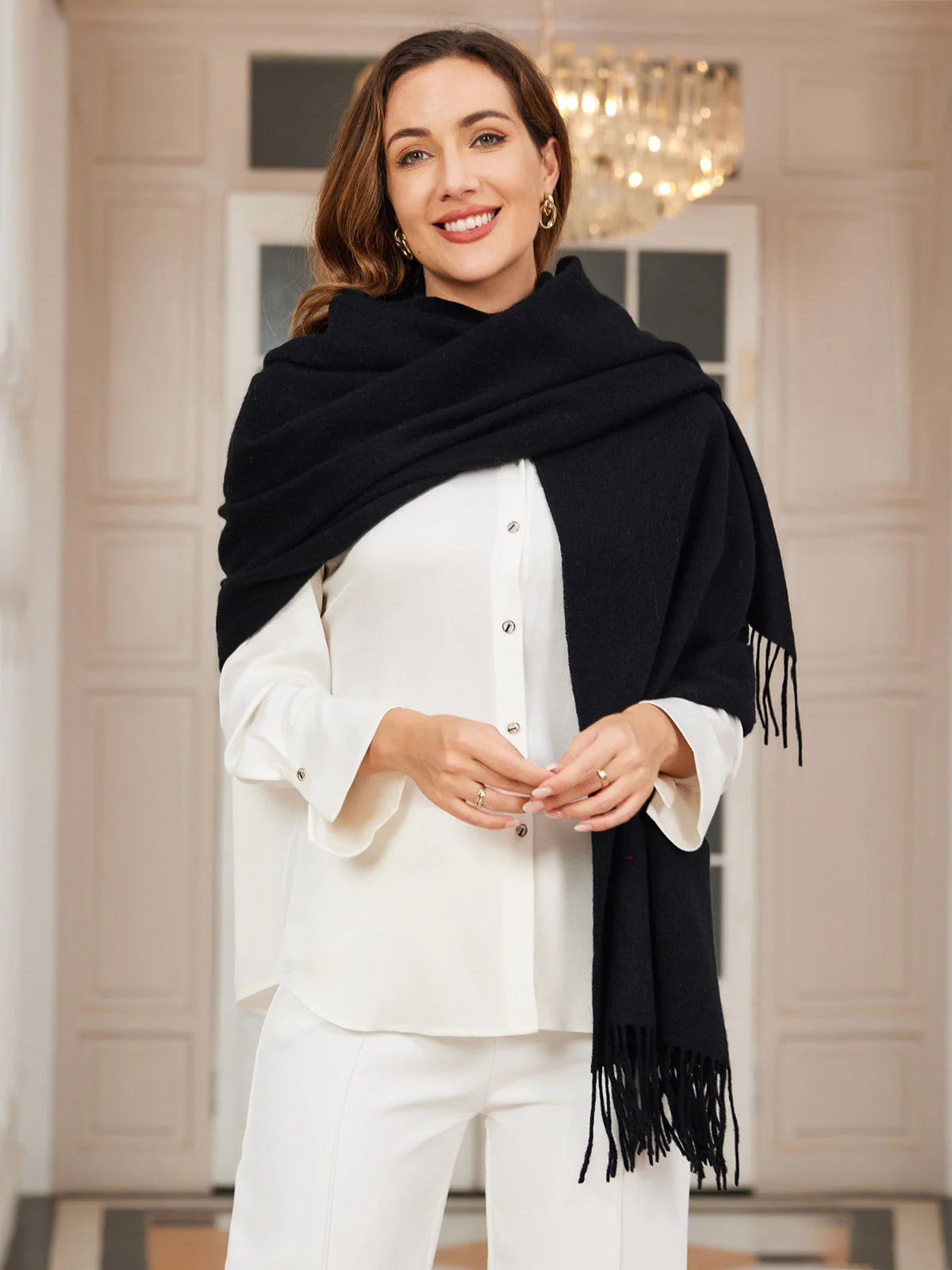 Pure Wool Scarf Shawl w/ Fringed Decoration 200x70cm/79 - Image 7