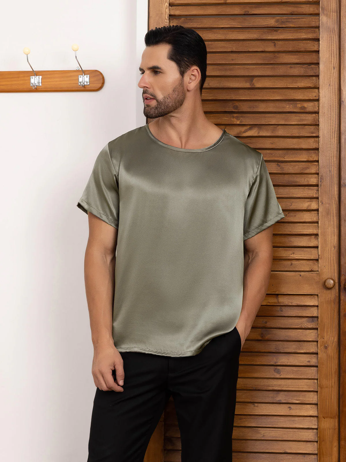 Clearance(Ships to UK Only) - Pure Silk Short-Sleeved Round Neck Mens Tee - Image 13