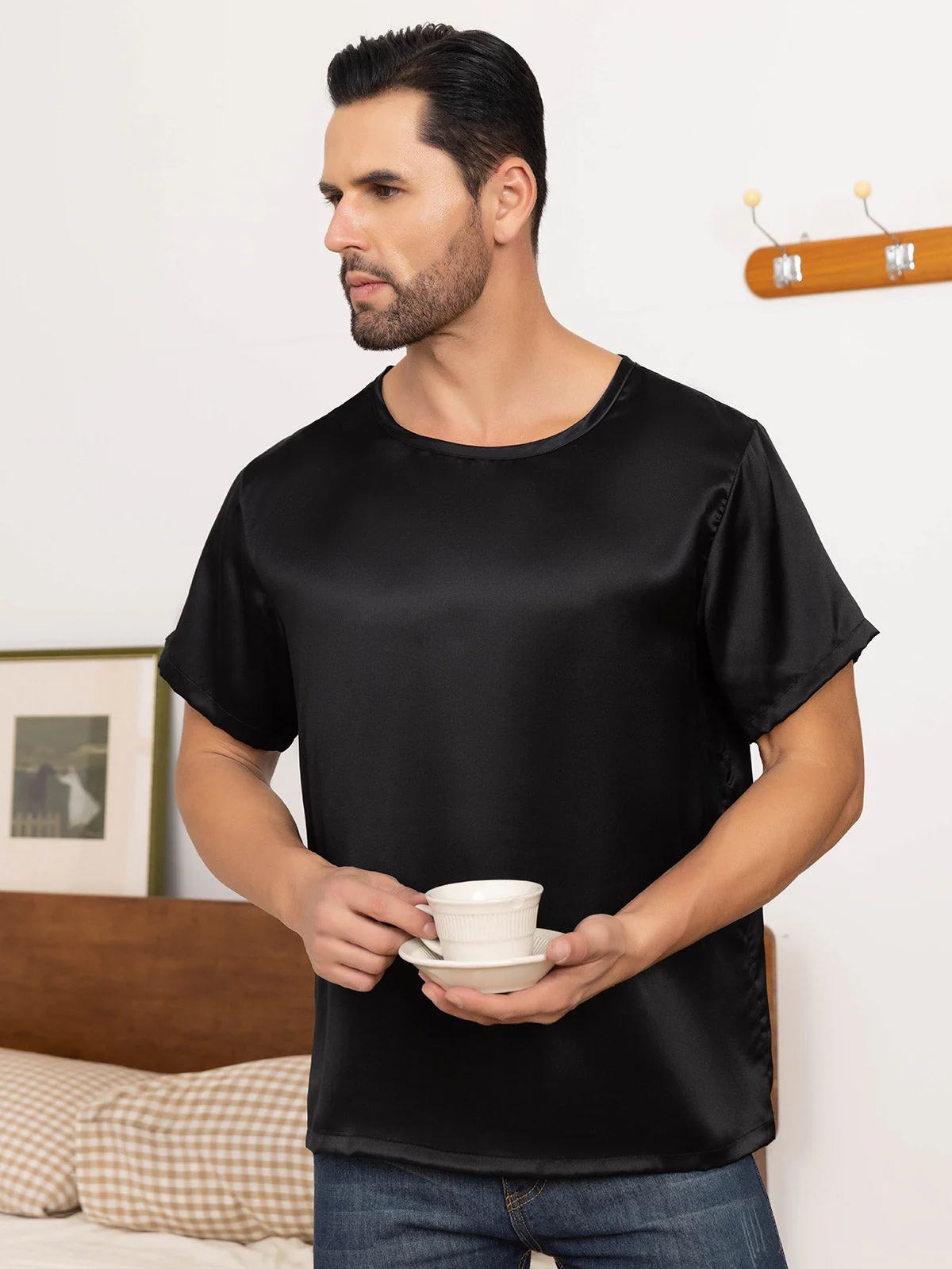 Clearance(Ships to UK Only) - Pure Silk Short-Sleeved Round Neck Mens Tee - Image 5