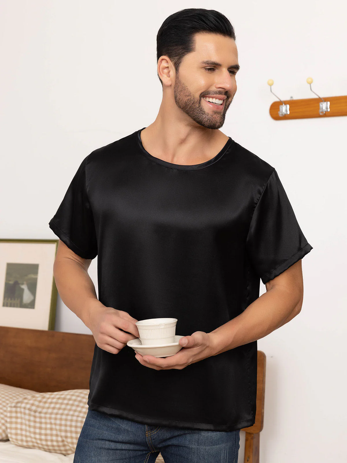 Clearance(Ships to UK Only) - Pure Silk Short-Sleeved Round Neck Mens Tee - Image 6