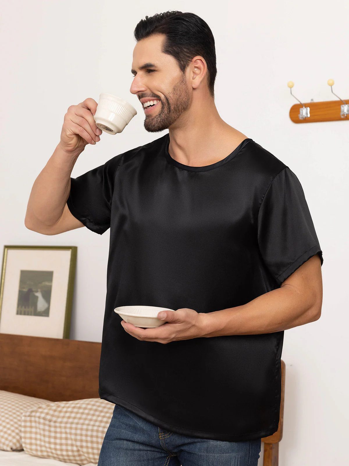 Clearance(Ships to UK Only) - Pure Silk Short-Sleeved Round Neck Mens Tee - Image 7