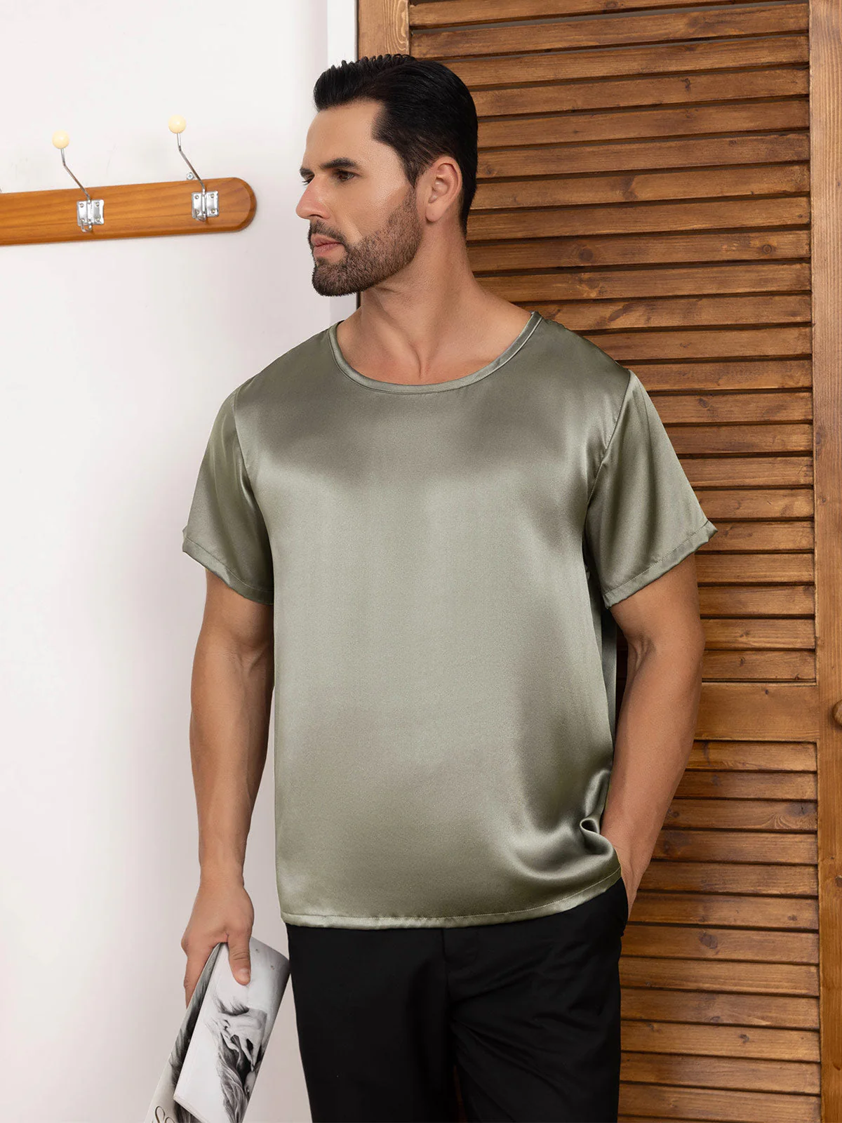 Clearance(Ships to UK Only) - Pure Silk Short-Sleeved Round Neck Mens Tee - Image 8