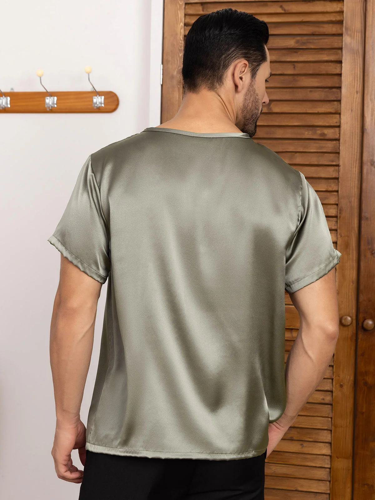 Clearance(Ships to UK Only) - Pure Silk Short-Sleeved Round Neck Mens Tee - Image 9